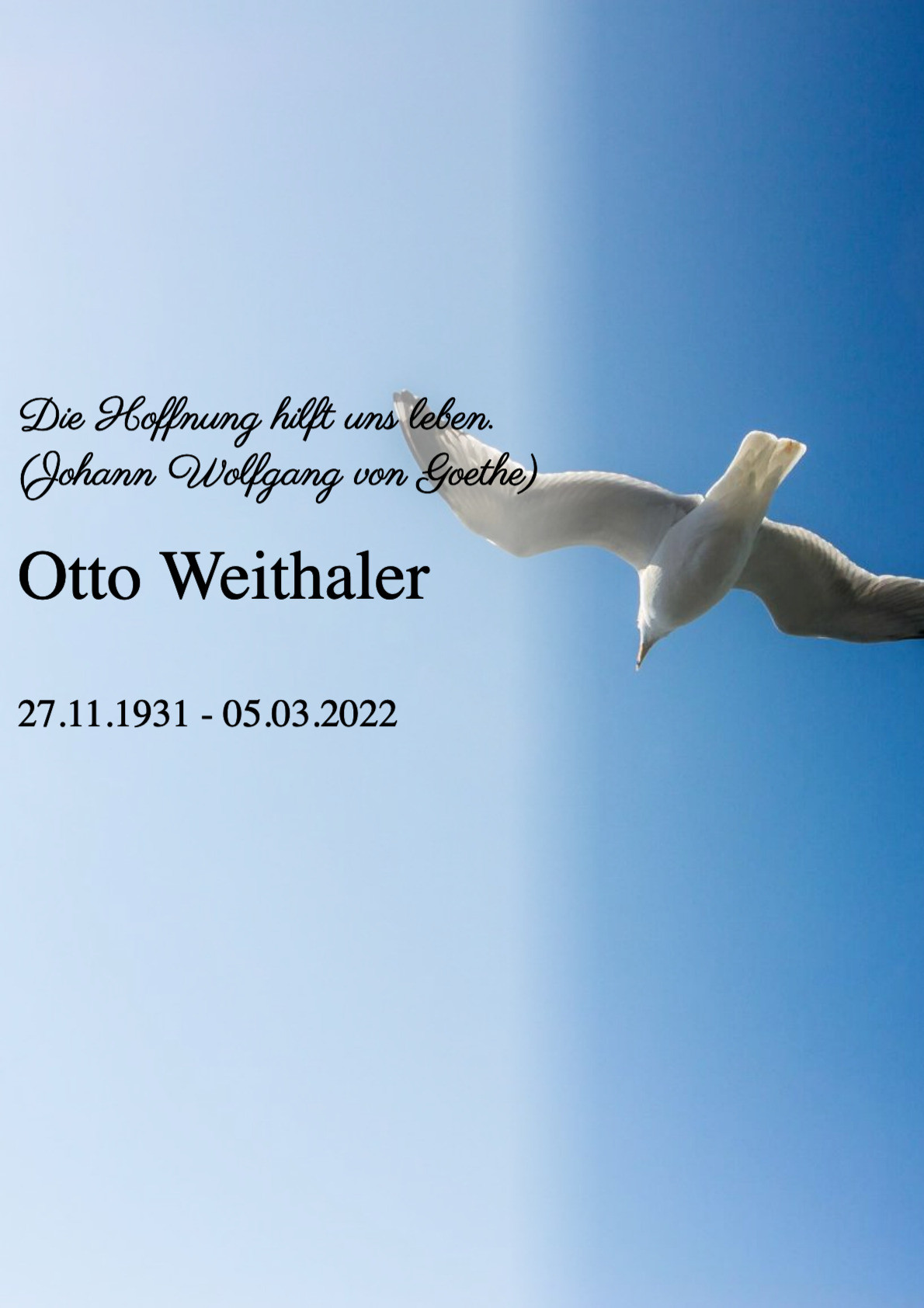 Traueranzeige von Otto Weithaler