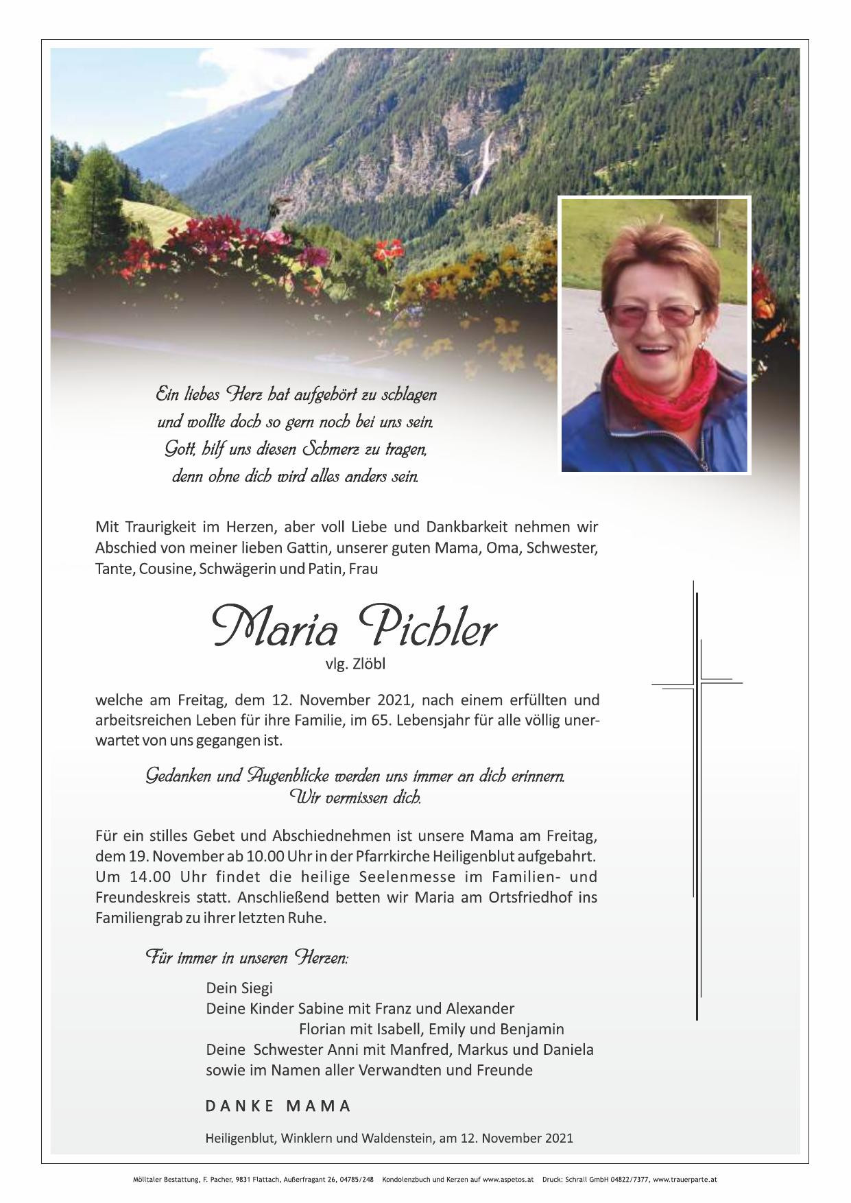 Traueranzeige von Maria Pichler