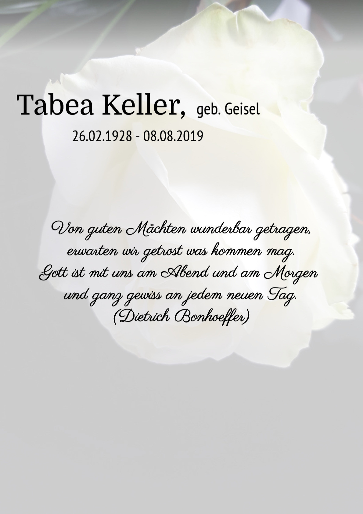 Traueranzeige von Tabea Keller