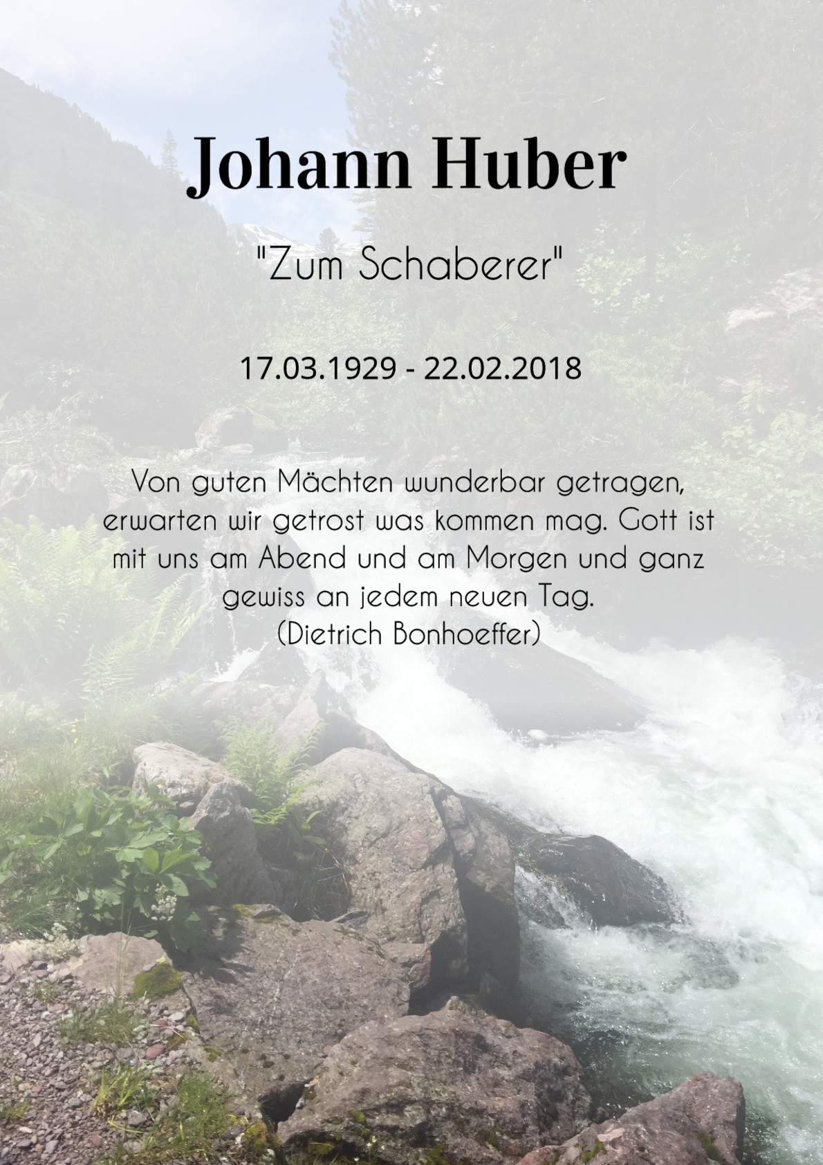Traueranzeige von Johann Huber