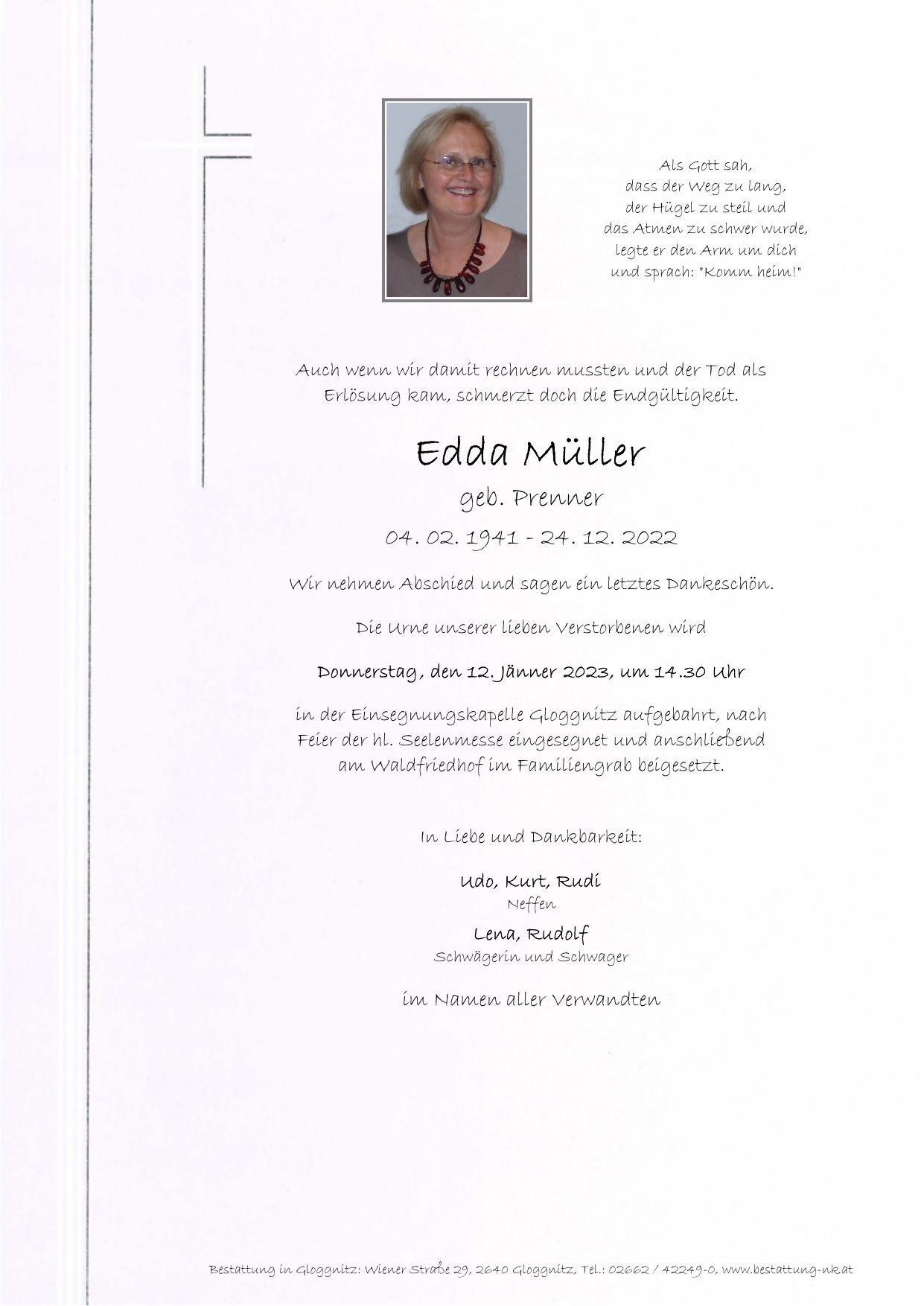Traueranzeige von Edda Müller