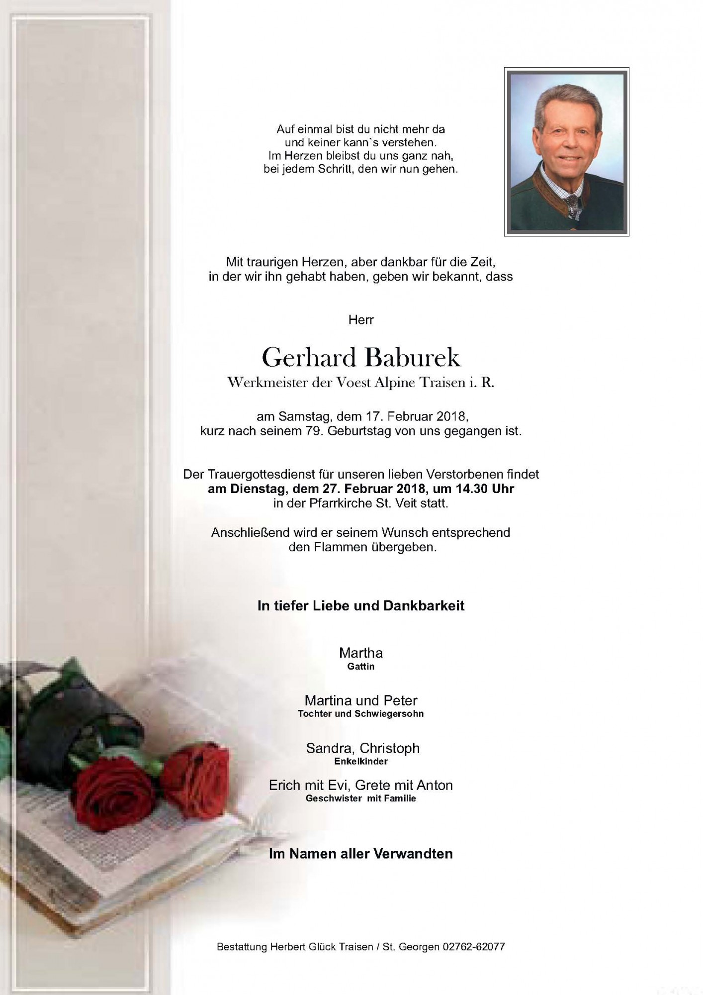 Traueranzeige von Gerhard Baburek