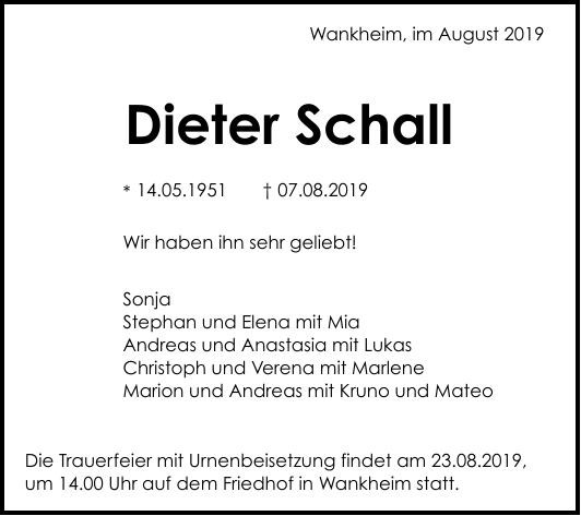 Traueranzeige von Dieter Schall