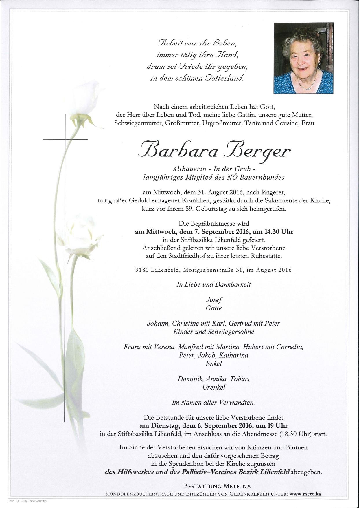 Traueranzeige von Barbara Berger