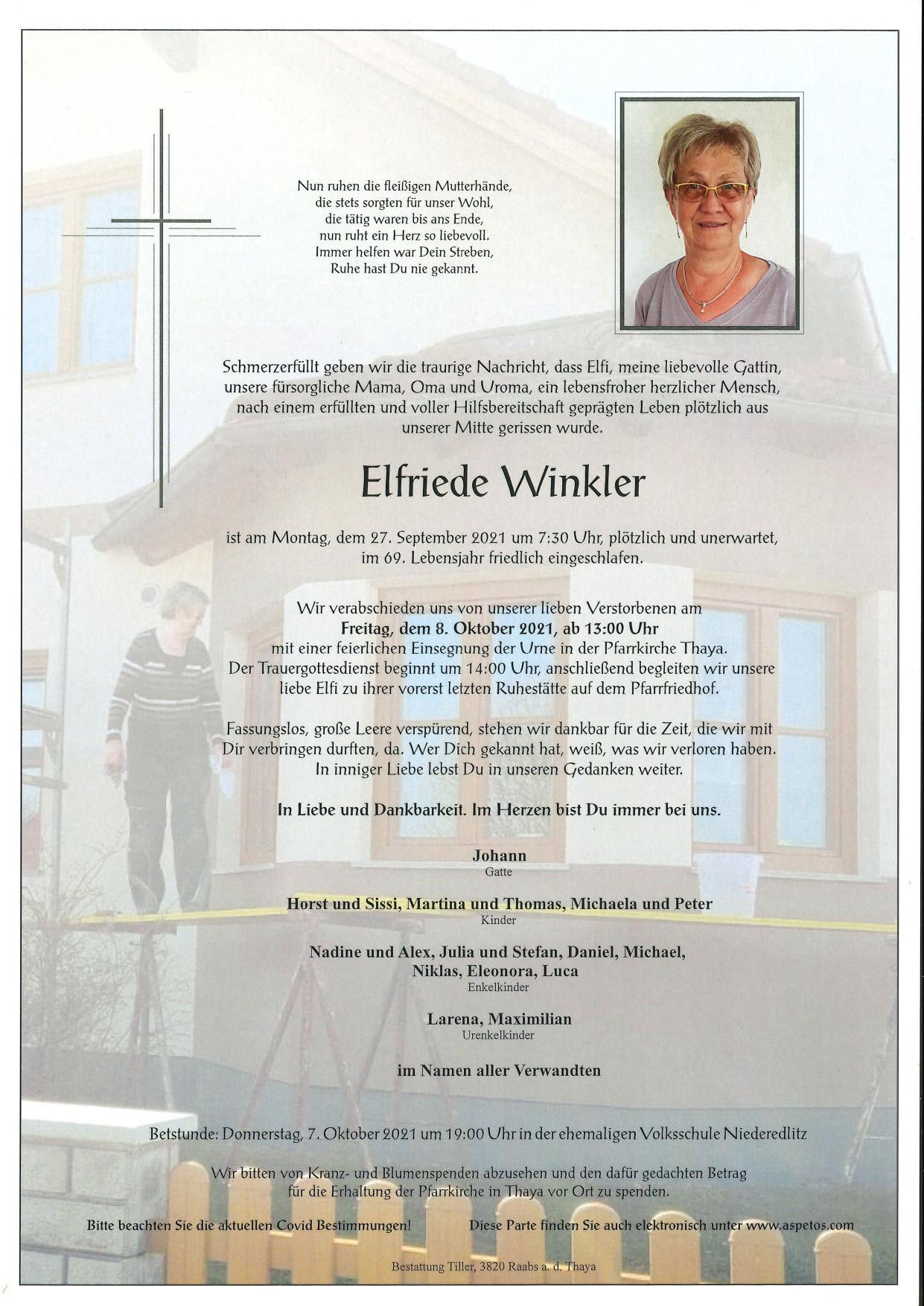 Traueranzeige von Elfriede Winkler