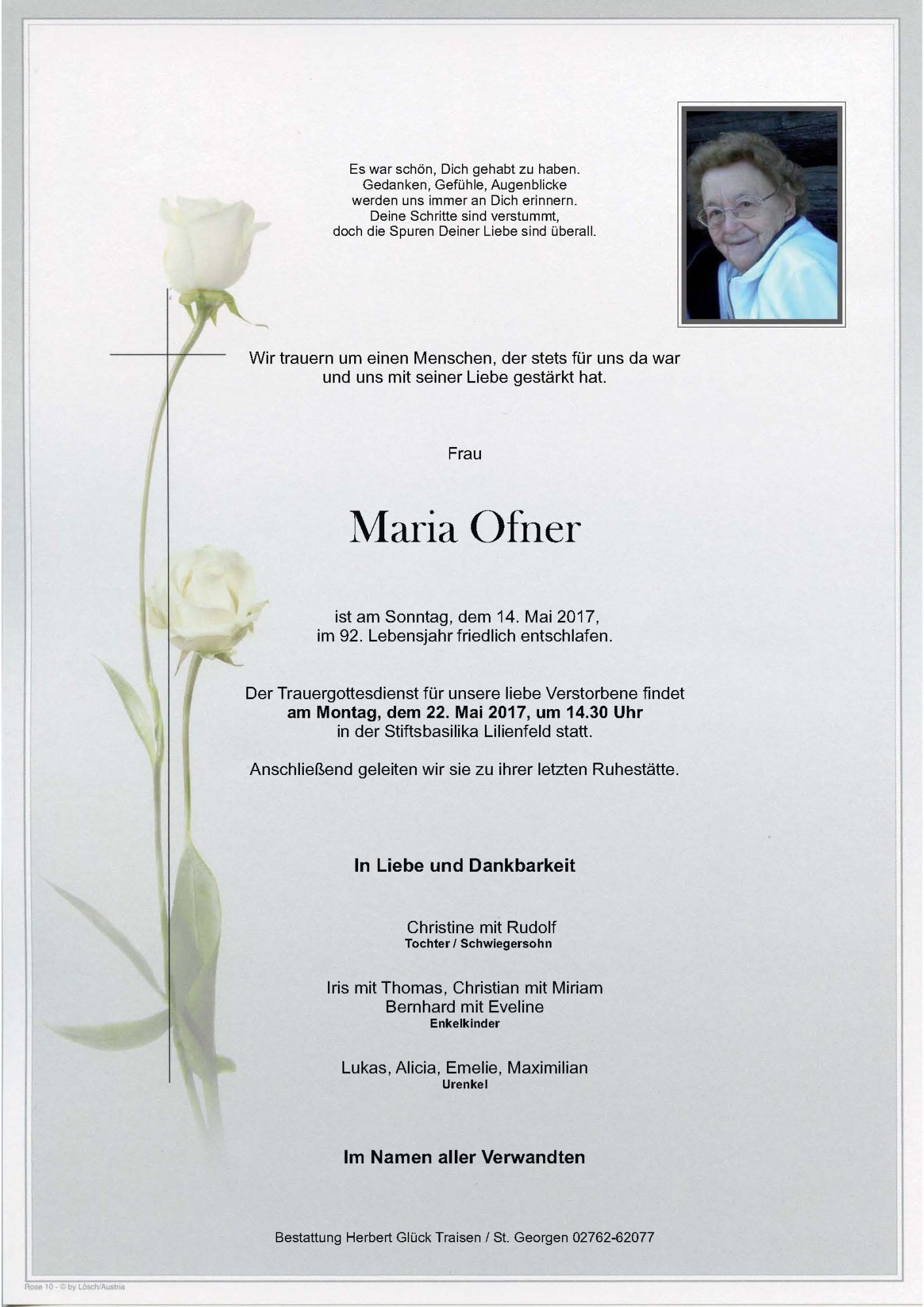 Traueranzeige von Maria Ofner