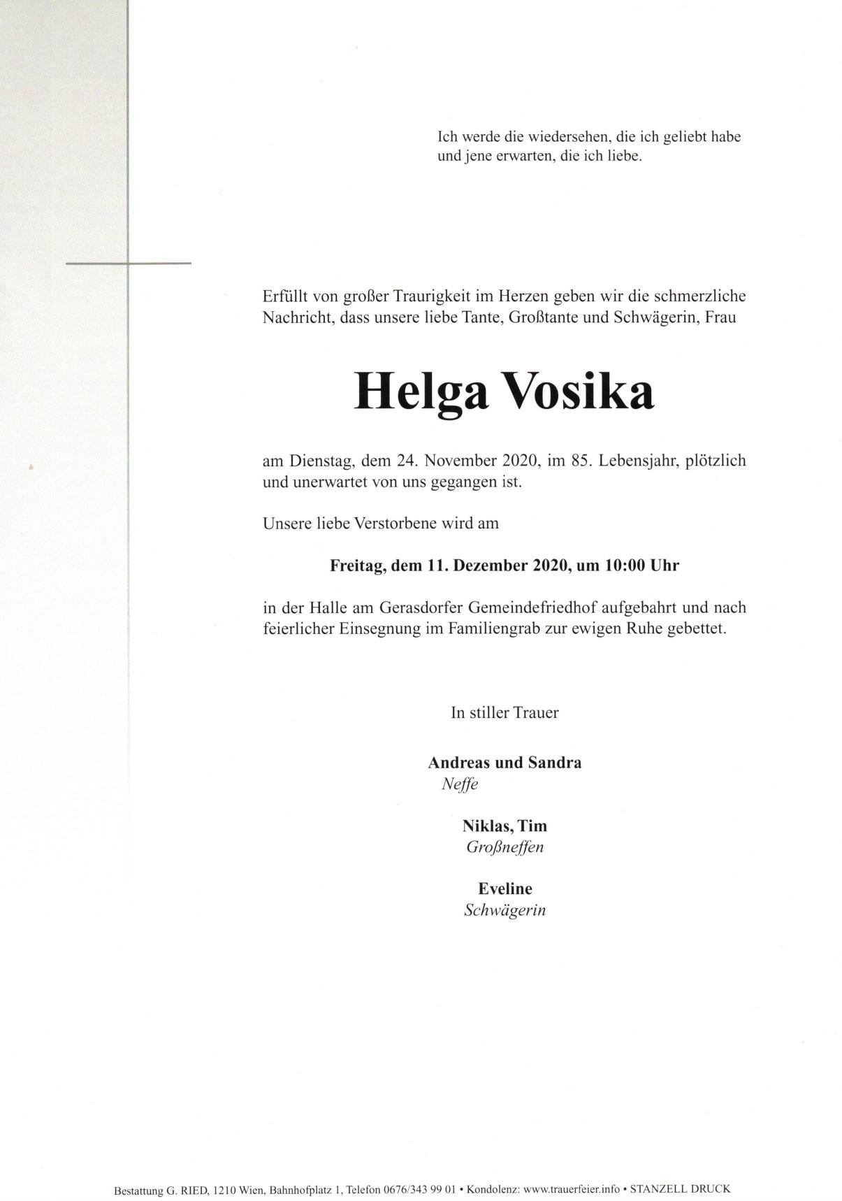 Traueranzeige von Helga Vosika