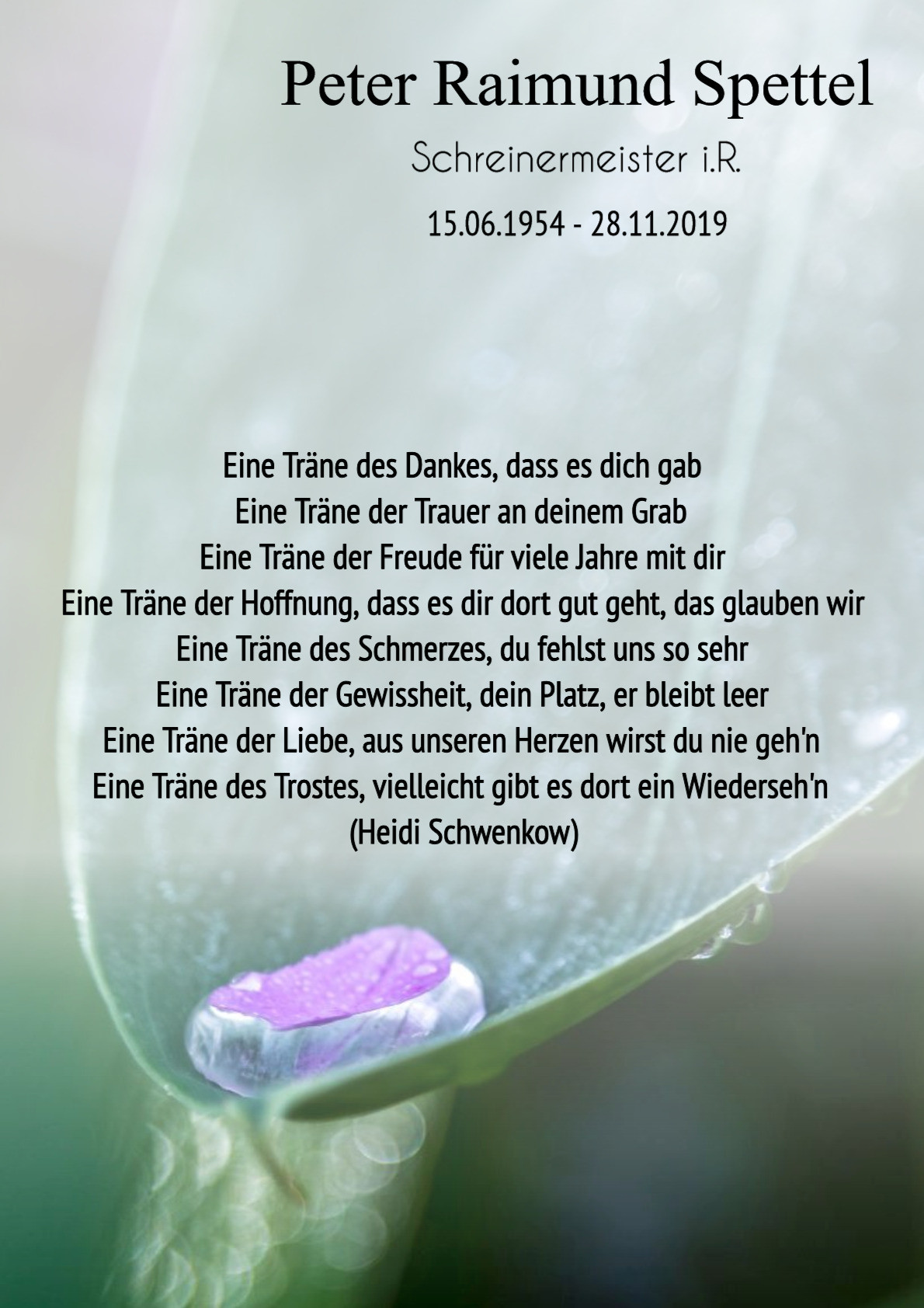 Traueranzeige von Peter Raimund Spettel