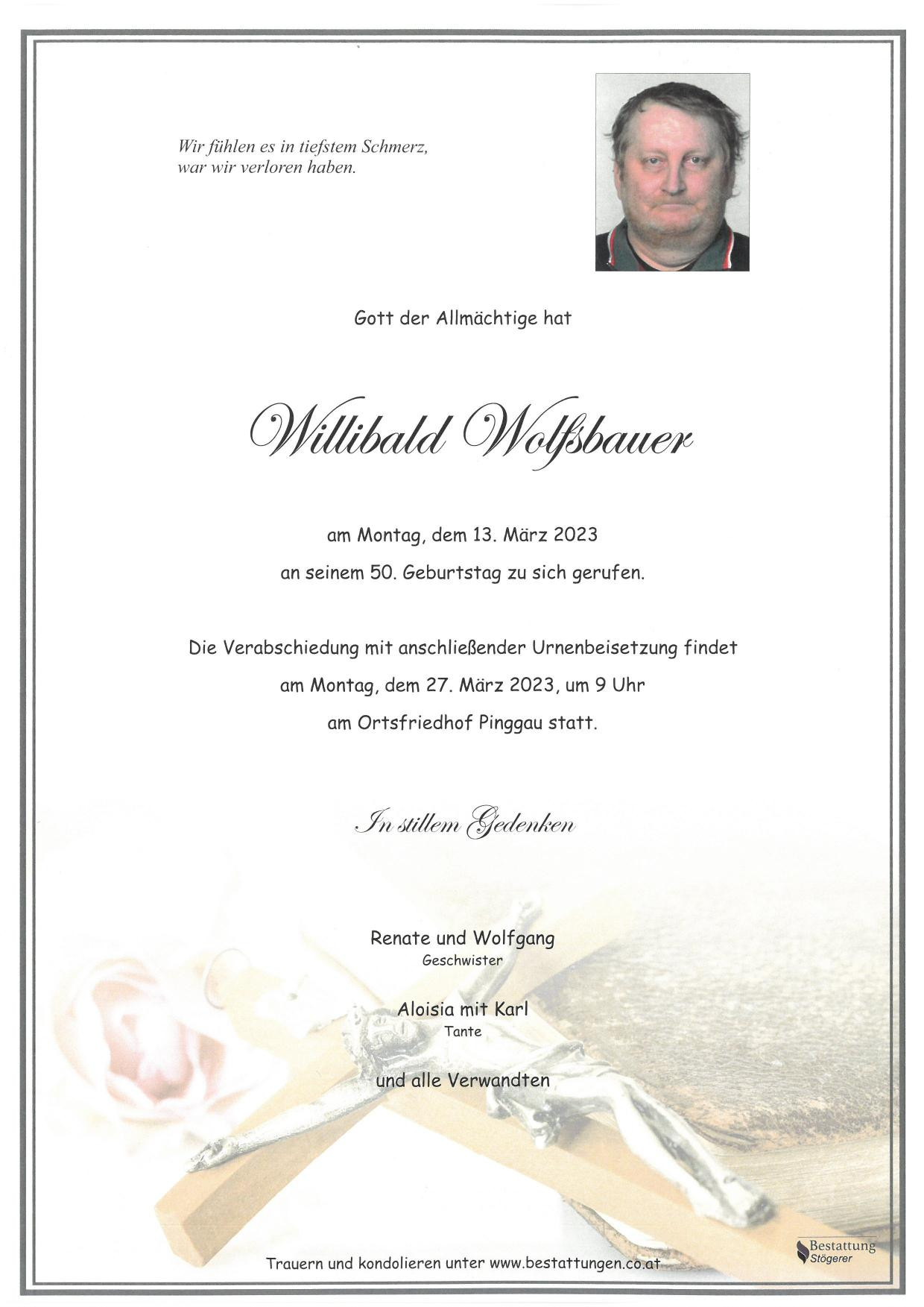 Traueranzeige von Willibald Wolfsbauer