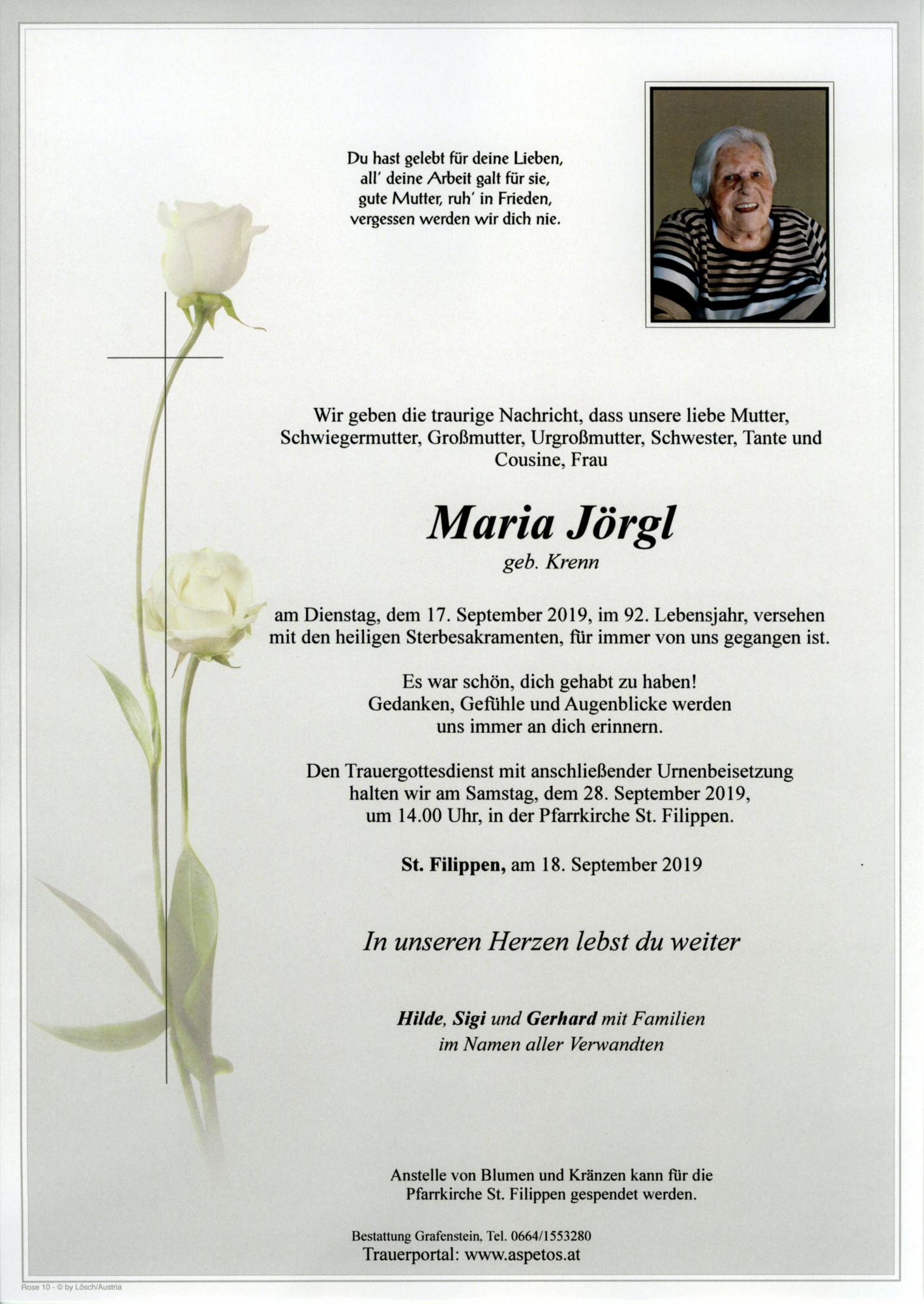Traueranzeige von Maria Jörgl