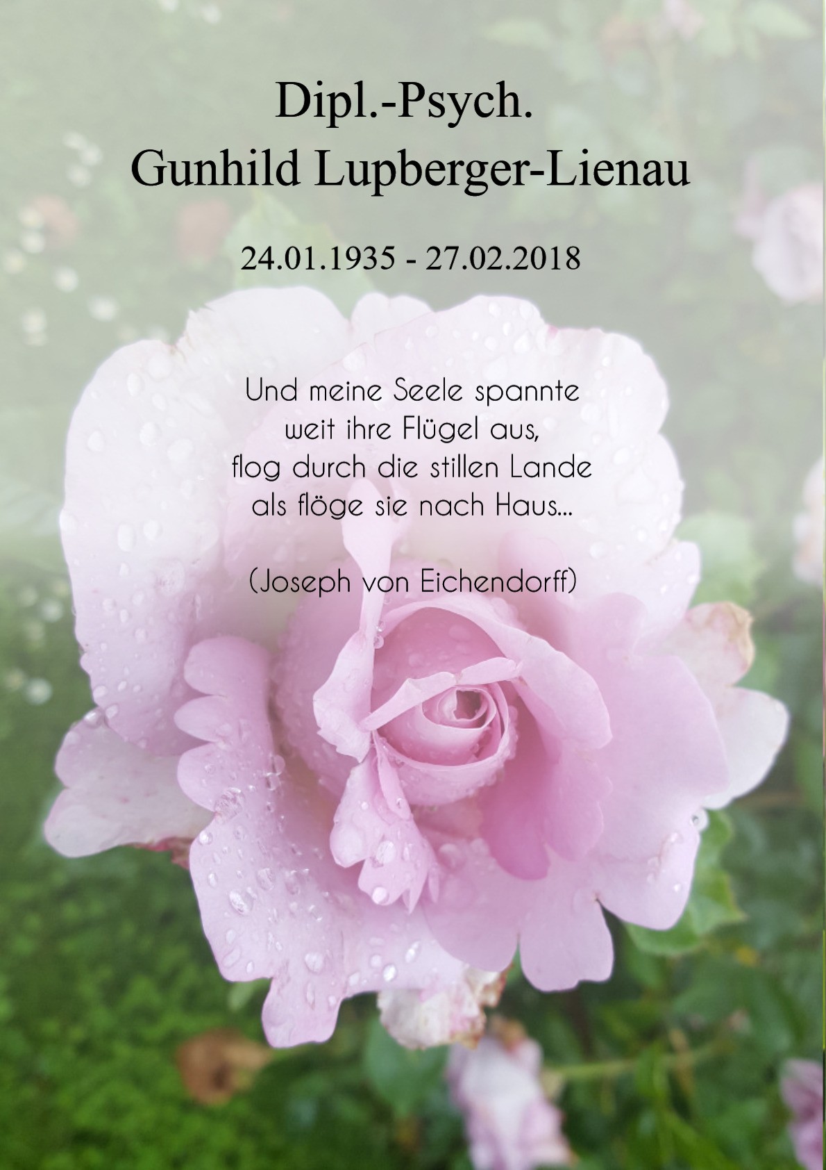 Traueranzeige von Dipl.-Psych. Gunhild Lupberger-Lienau