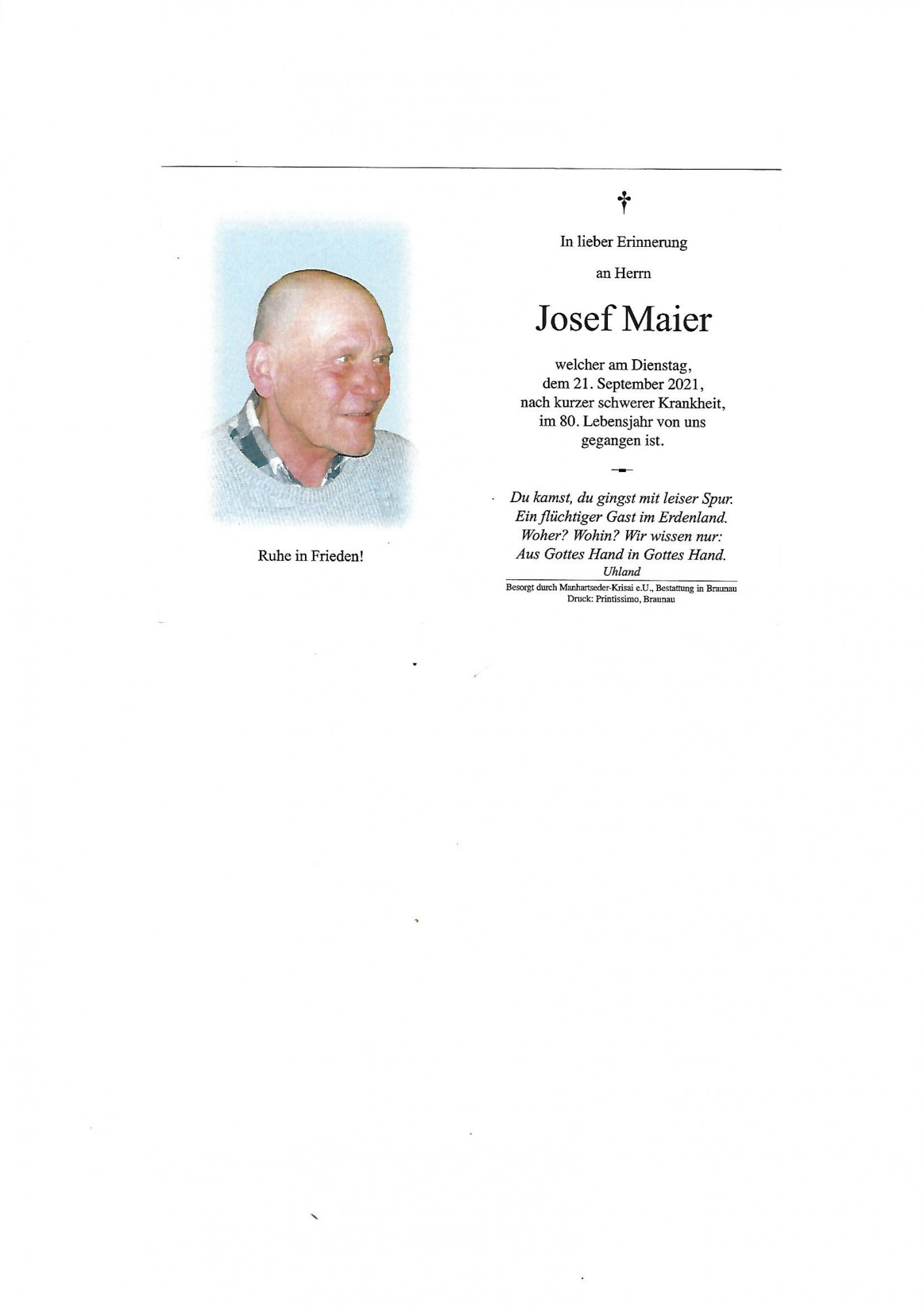 Traueranzeige von Josef Maier