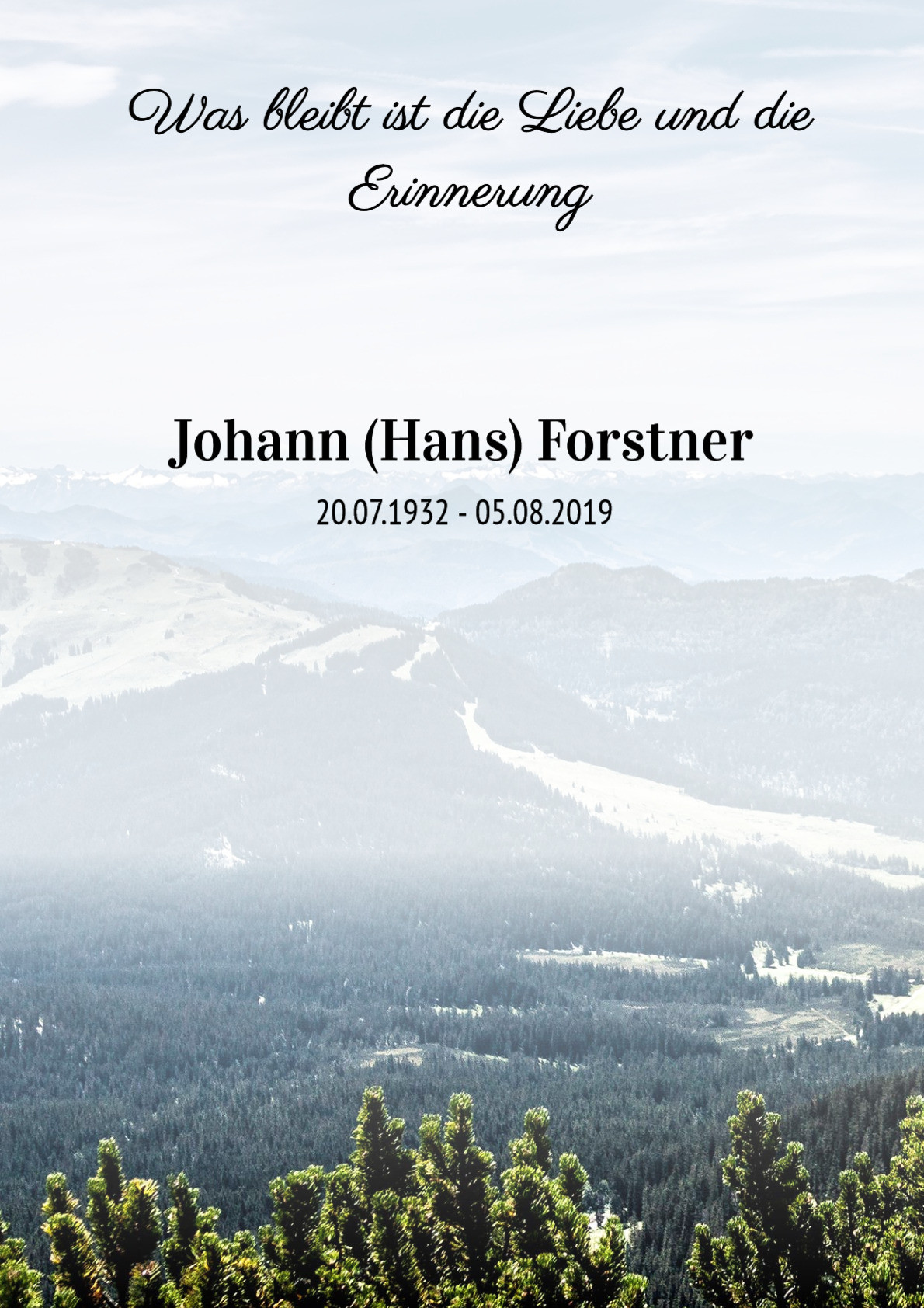 Traueranzeige von Johann (Hans) Forstner