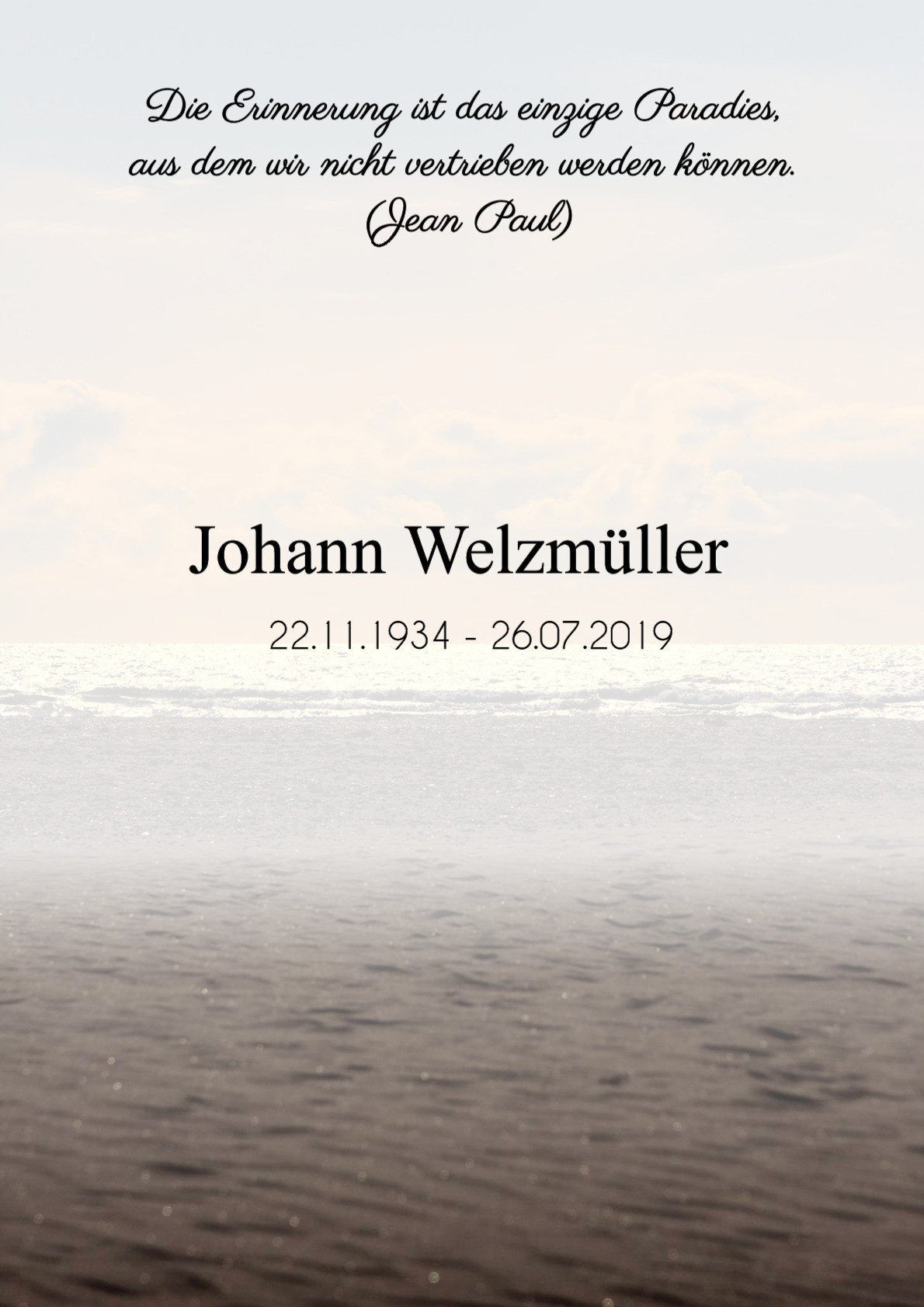 Traueranzeige von Johann Welzmüller