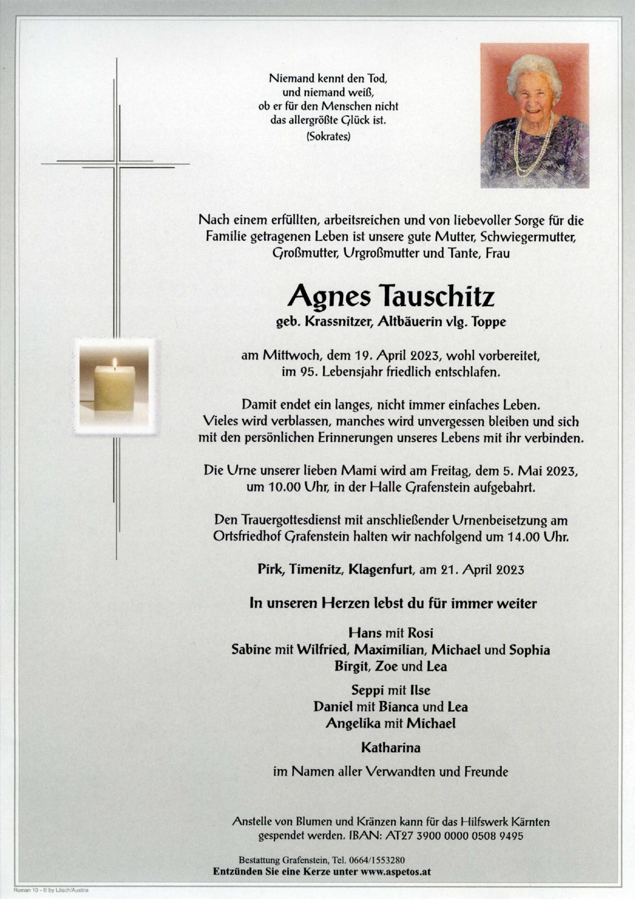 Traueranzeige von Agnes Tauschitz