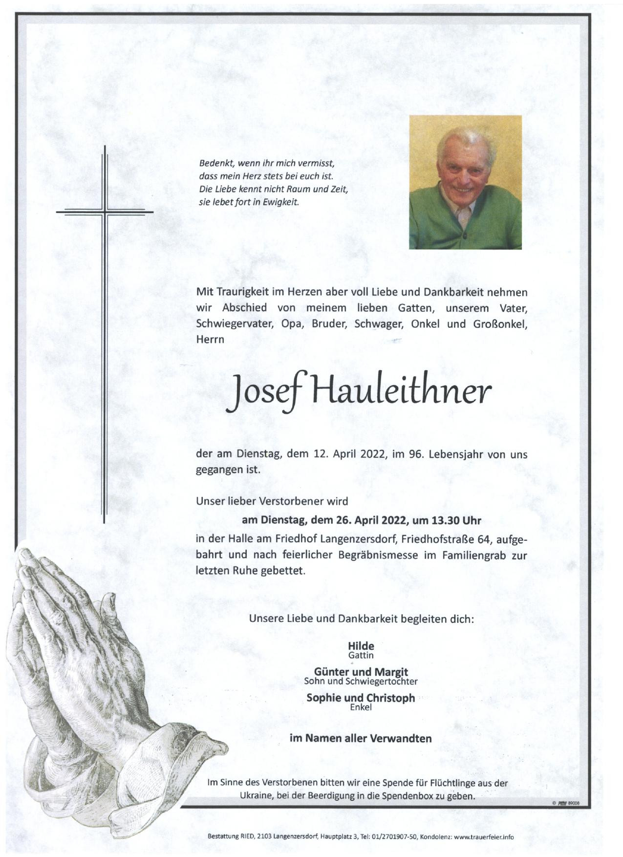 Traueranzeige von Josef Hauleithner