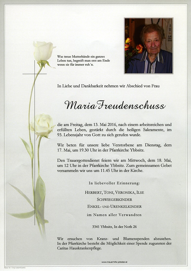 Traueranzeige von Maria Freudenschuss