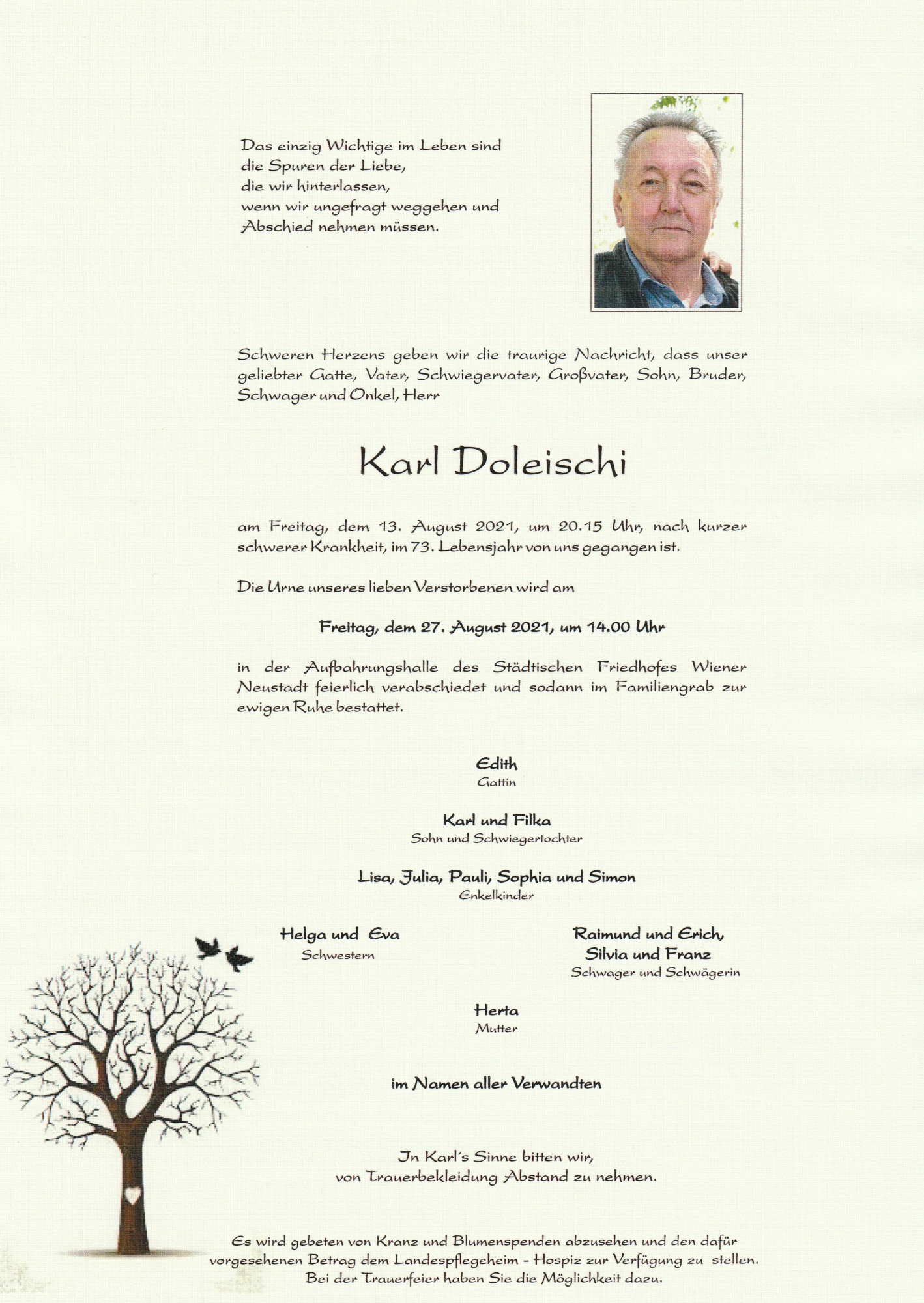 Traueranzeige von Karl Doleischi