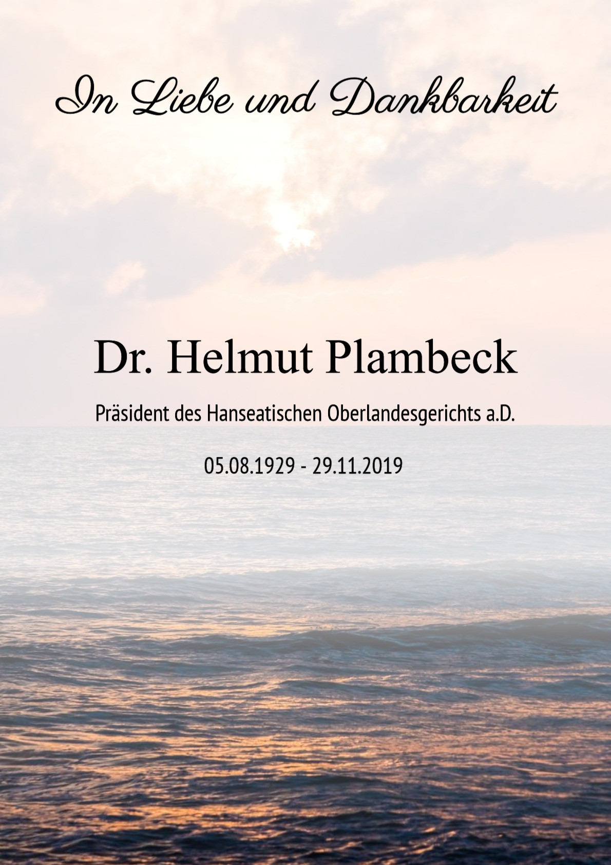 Traueranzeige von Dr. Helmut Plambeck