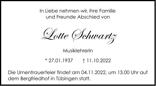 Traueranzeige von Lotte Schwartz