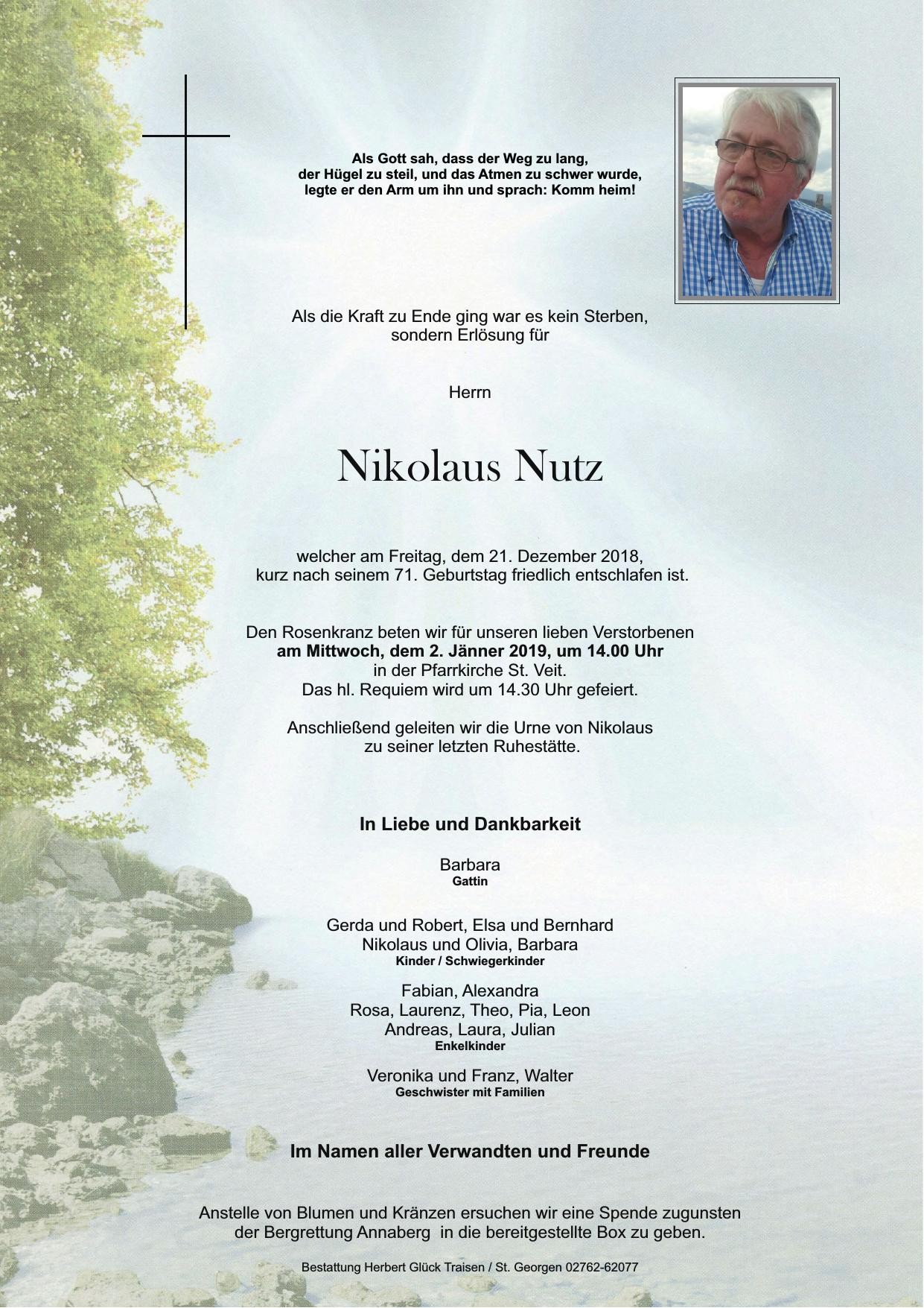 Traueranzeige von Nikolaus Nutz