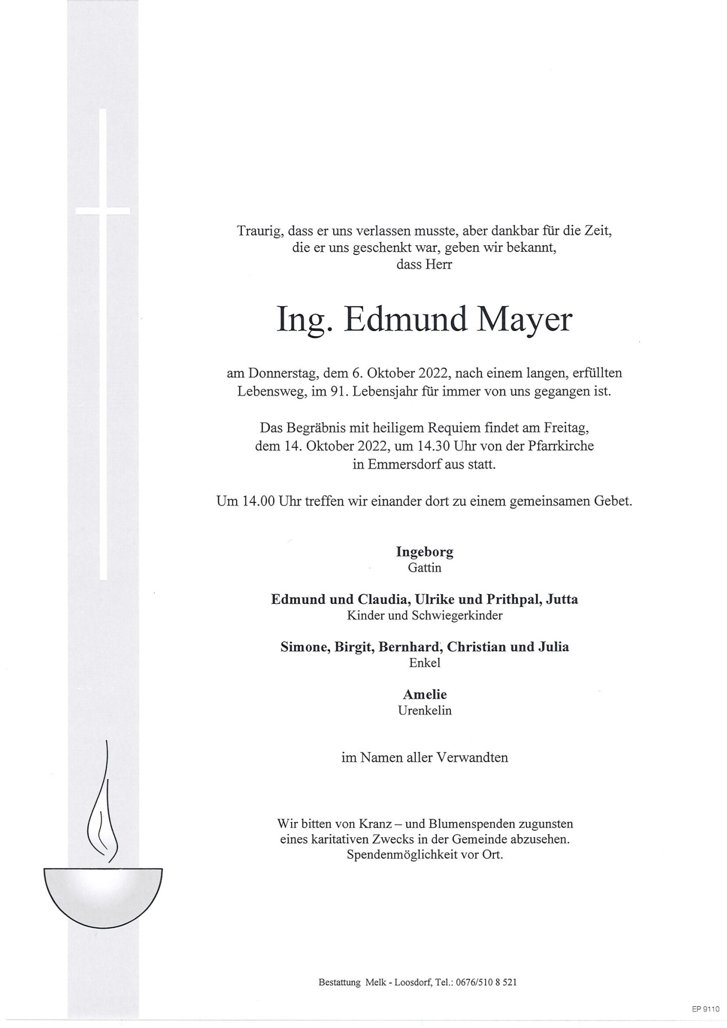 Traueranzeige von Ing. Edmund Mayer