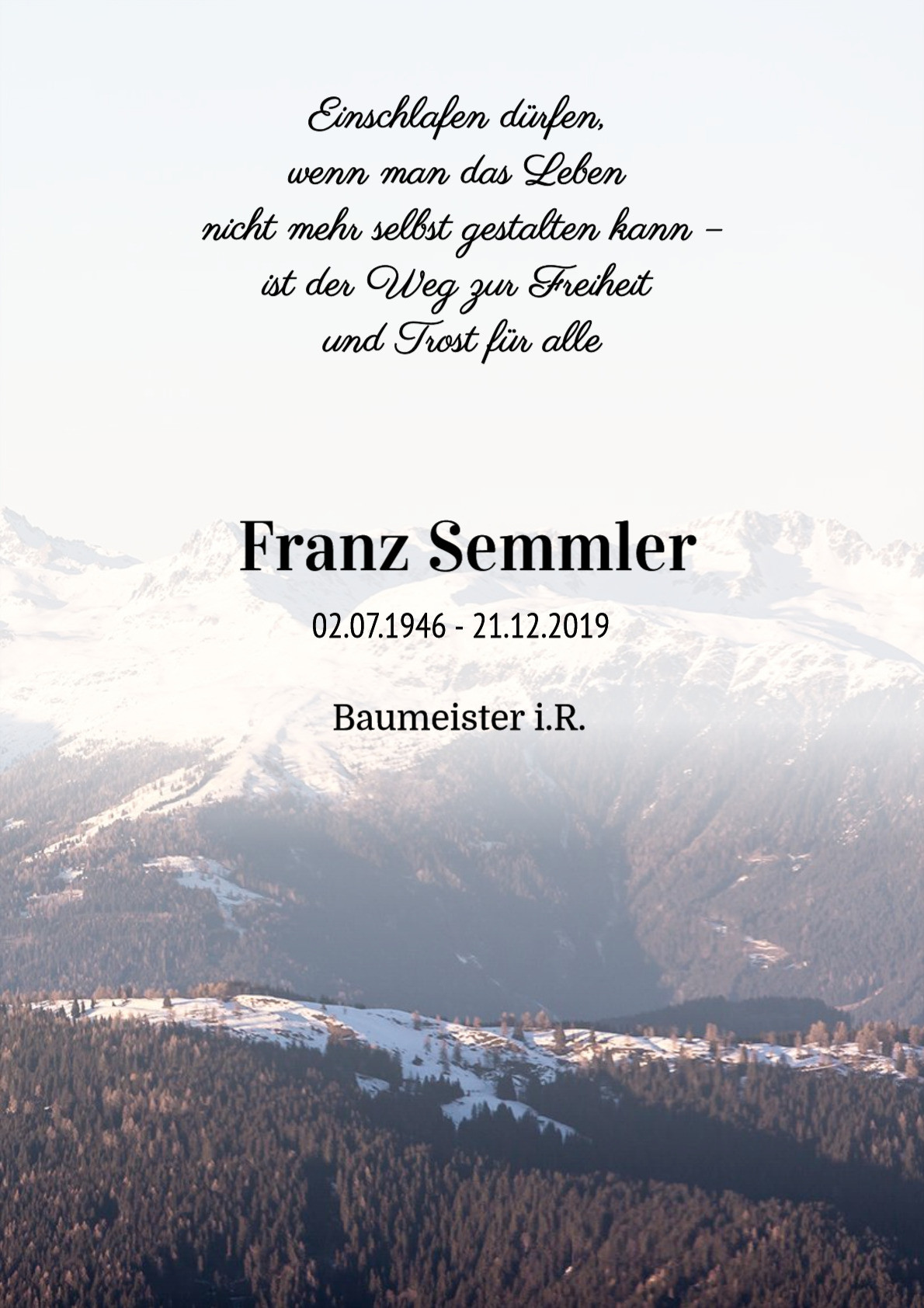 Traueranzeige von Franz Semmler