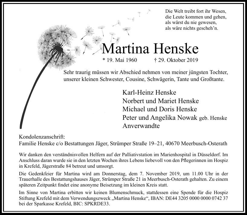 Traueranzeige von Martina Henske