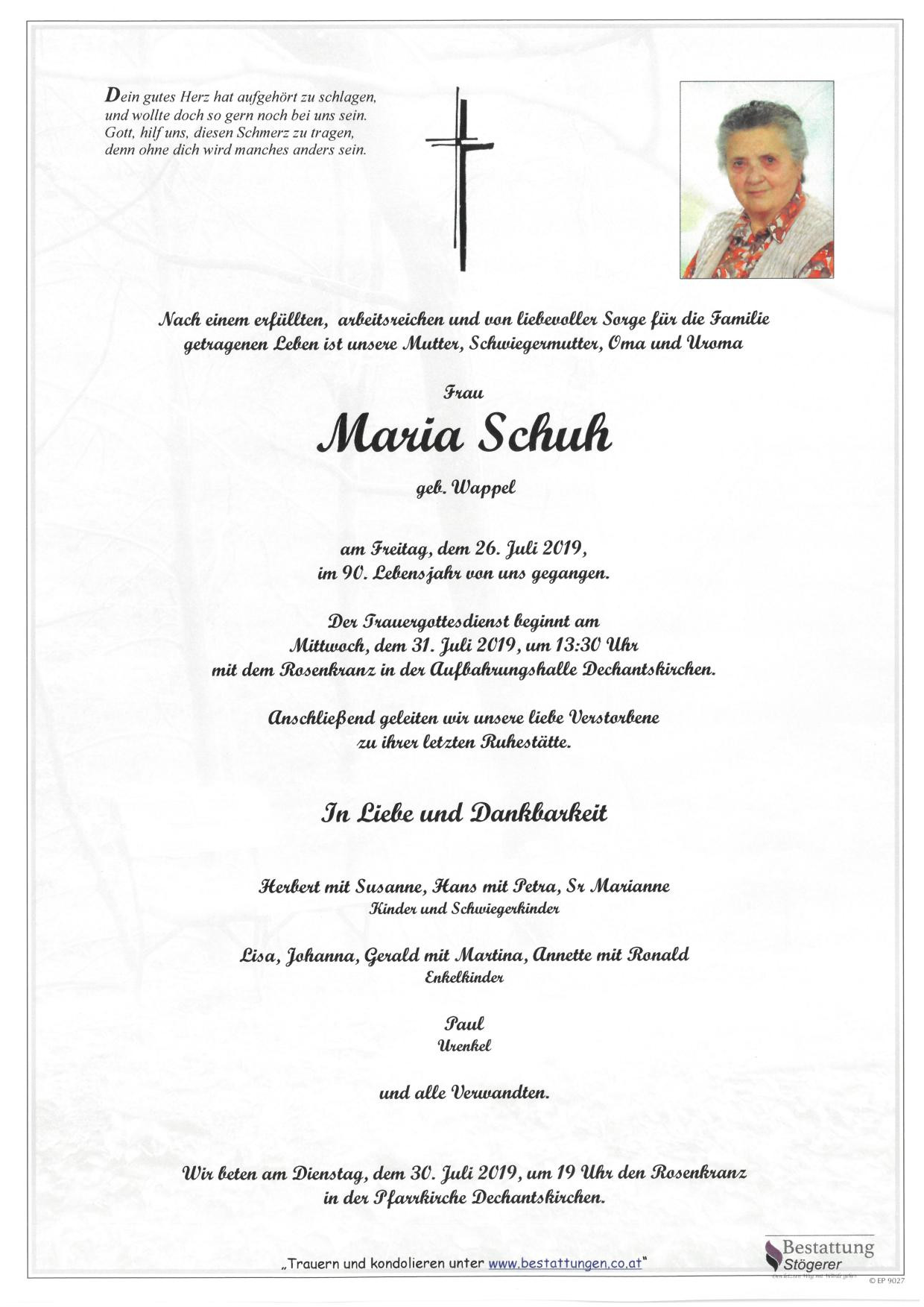 Traueranzeige von Maria Schuh