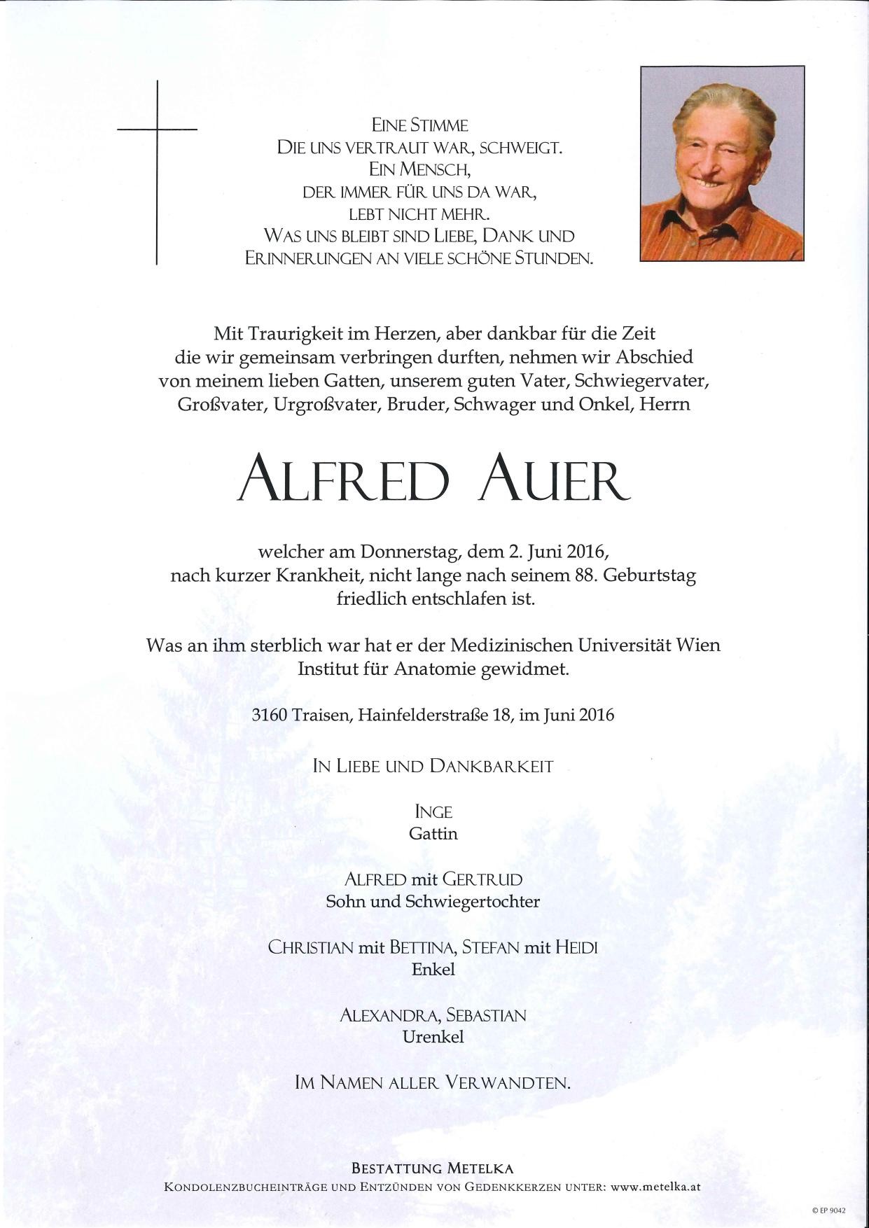 Traueranzeige von Alfred Auer