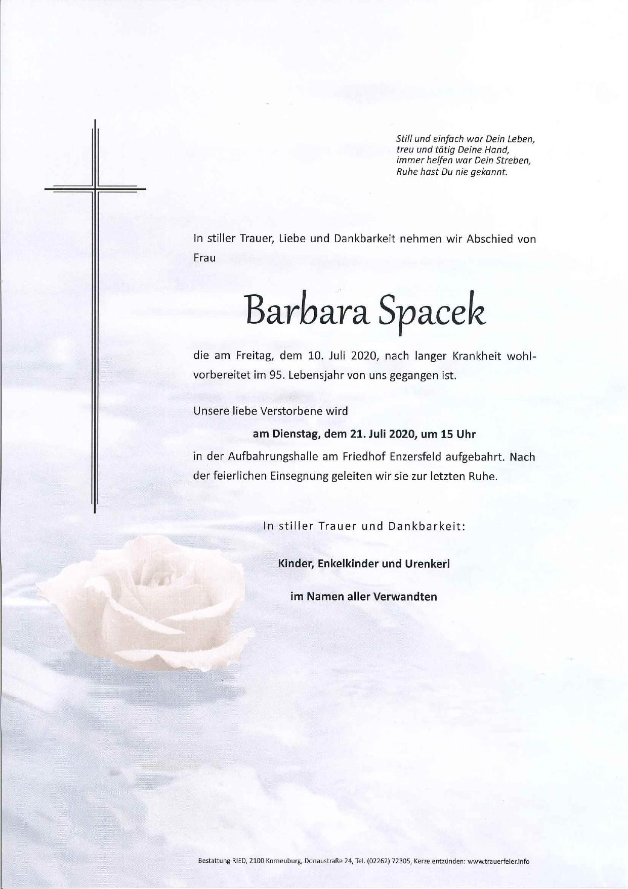 Traueranzeige von Barbara Spacek