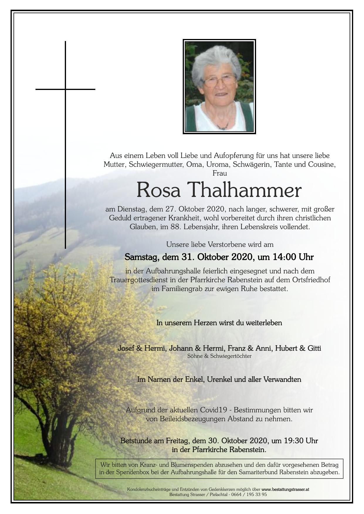 Traueranzeige von Rosa Thalhammer