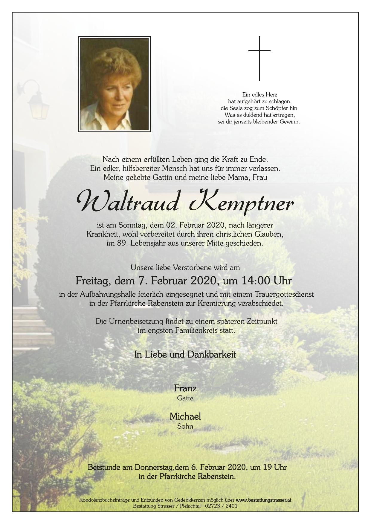 Traueranzeige von Waltraud Kemptner