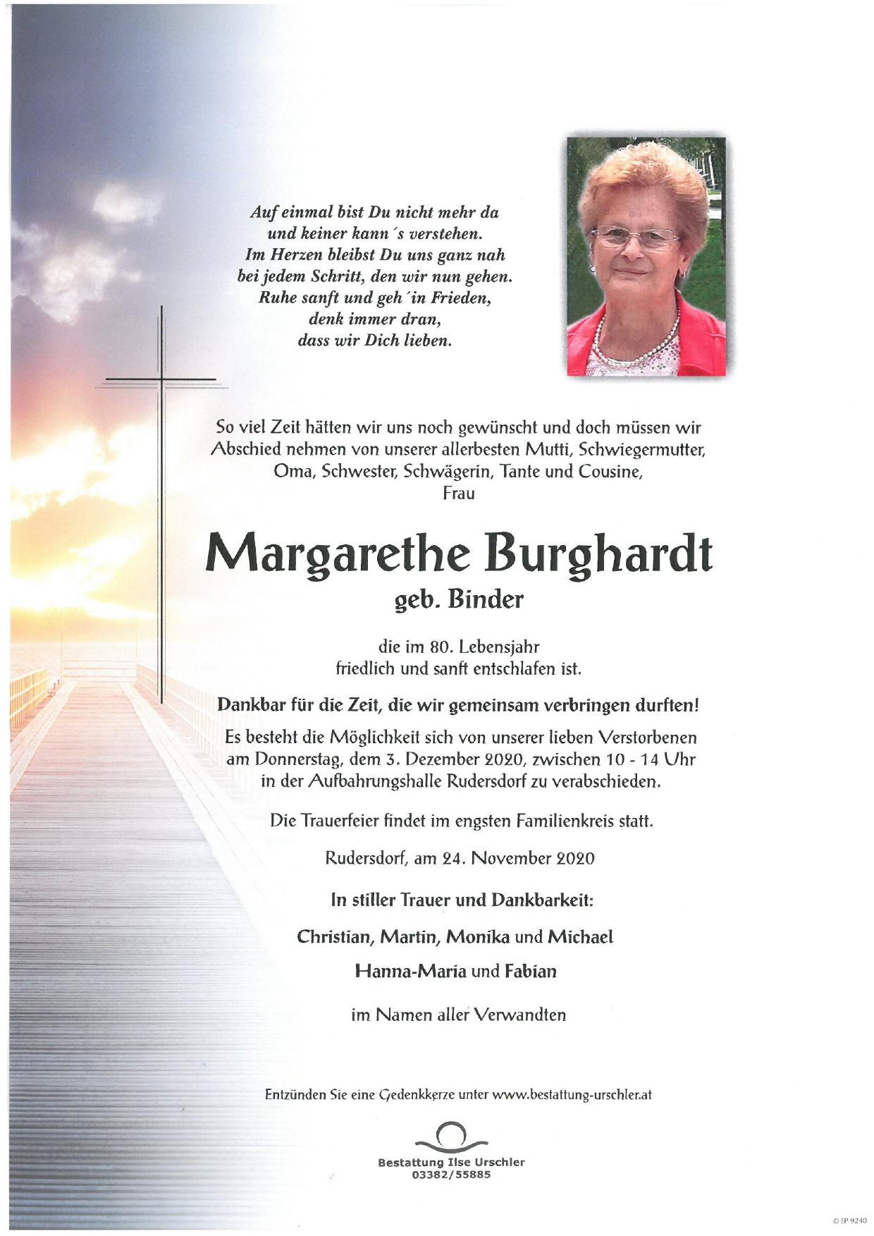 Traueranzeige von Margarethe Burghardt