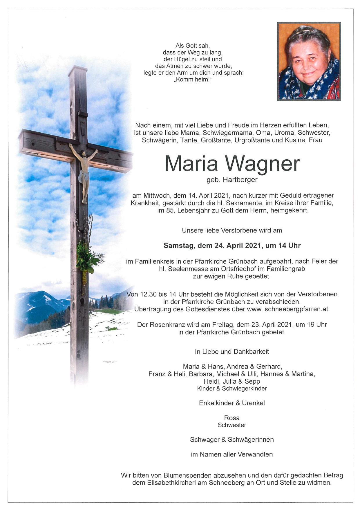 Traueranzeige von Maria Wagner
