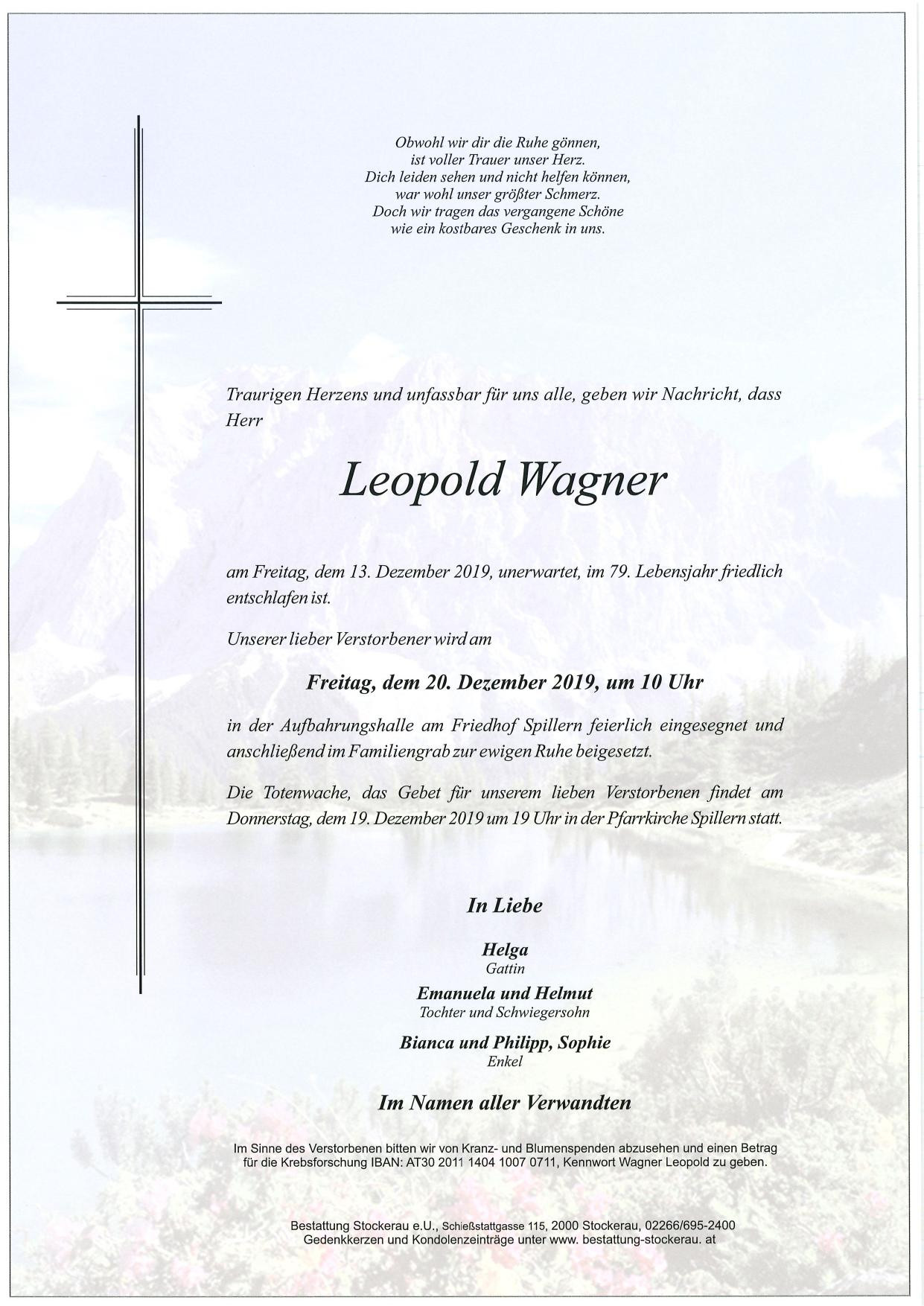 Traueranzeige von Leopold Wagner