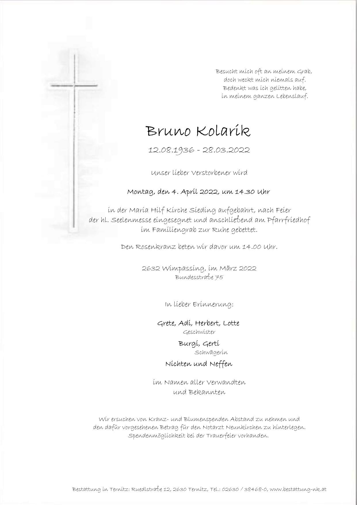 Traueranzeige von Bruno Kolarik
