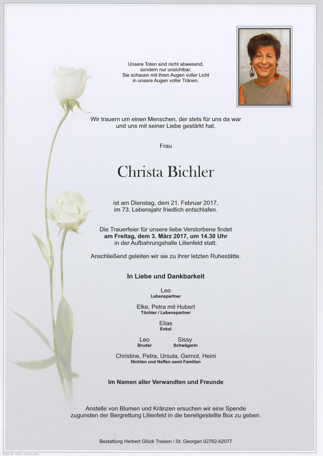 Traueranzeige von Christa Bichler