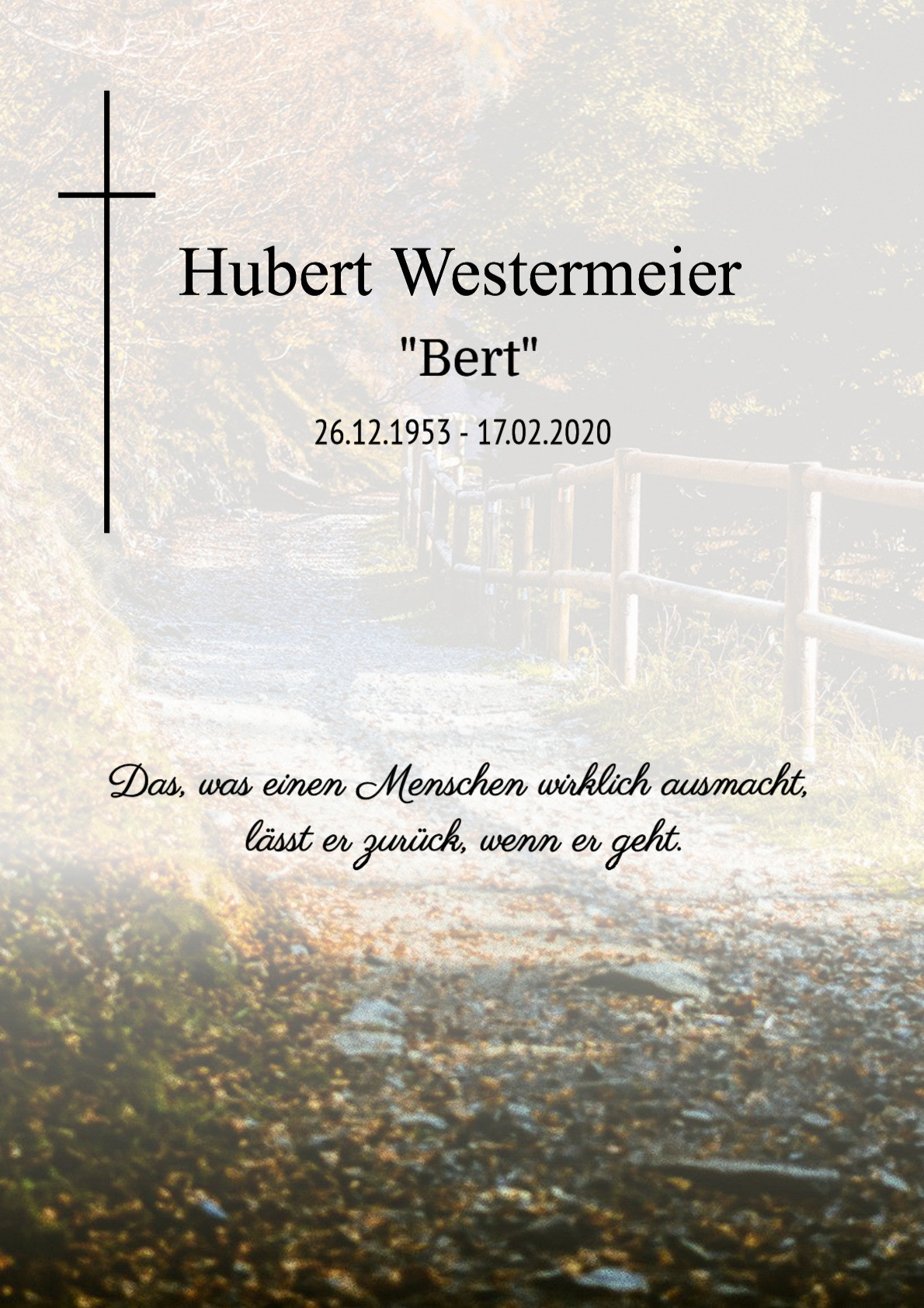 Traueranzeige von Hubert Westermeier