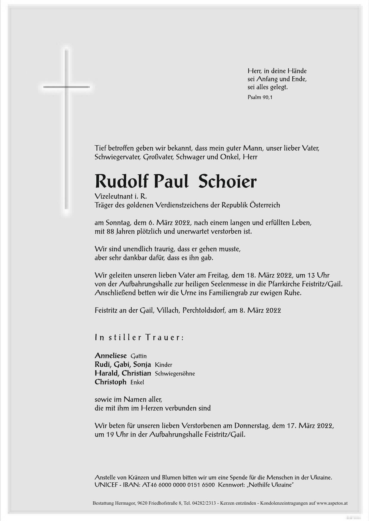Traueranzeige von Rudolf Schoier