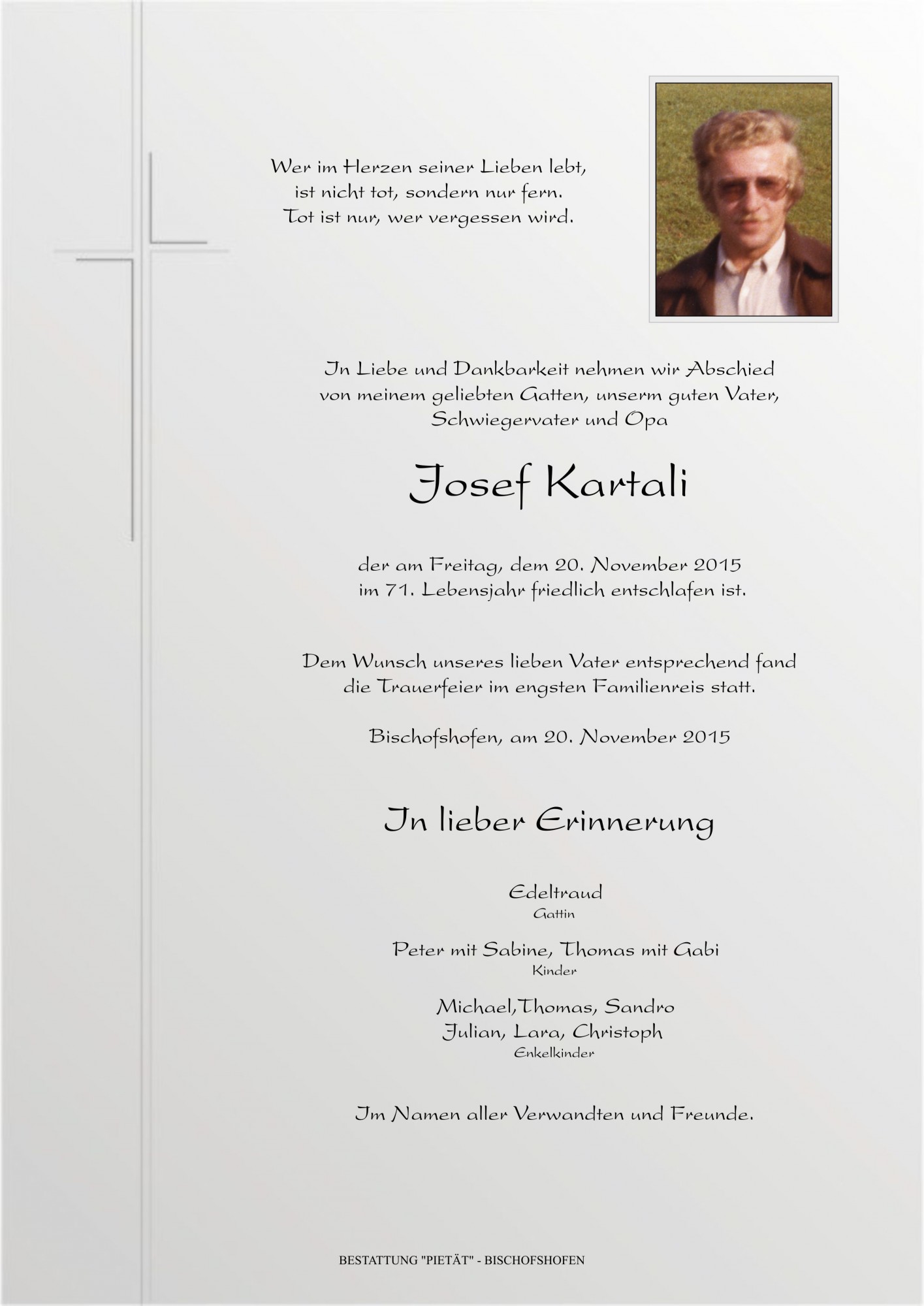 Traueranzeige von Josef Kartali