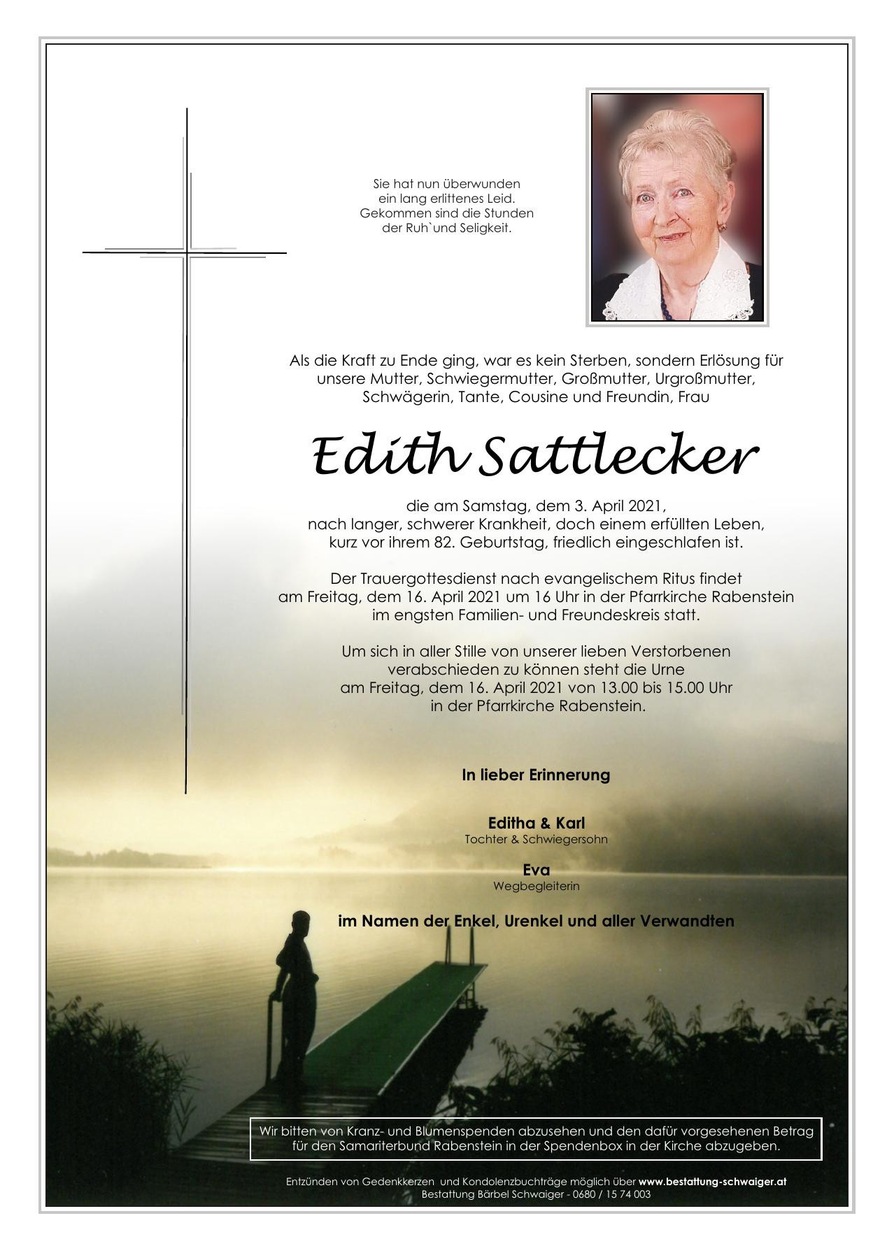 Traueranzeige von Edith Sattlecker