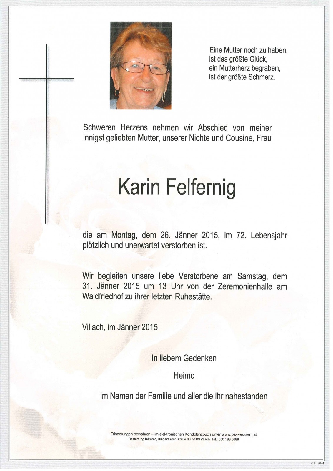 Traueranzeige von Karin Felfernig