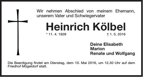 Traueranzeige von Heinrich Kölbel