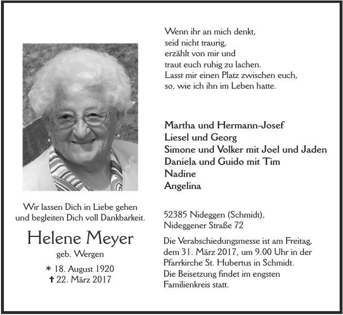 Traueranzeige von Helene Meyer