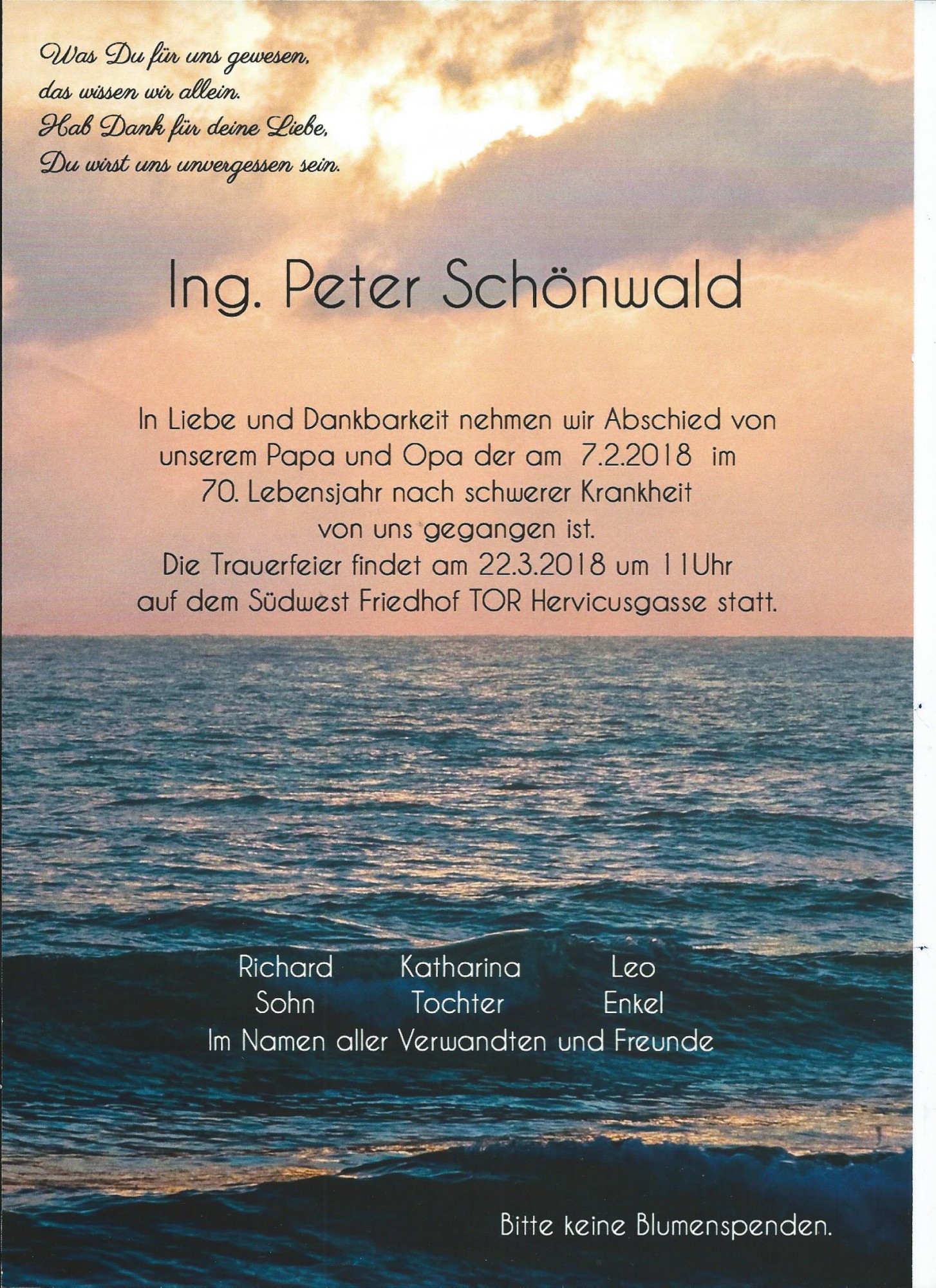 Traueranzeige von Ing. Peter Schönwald