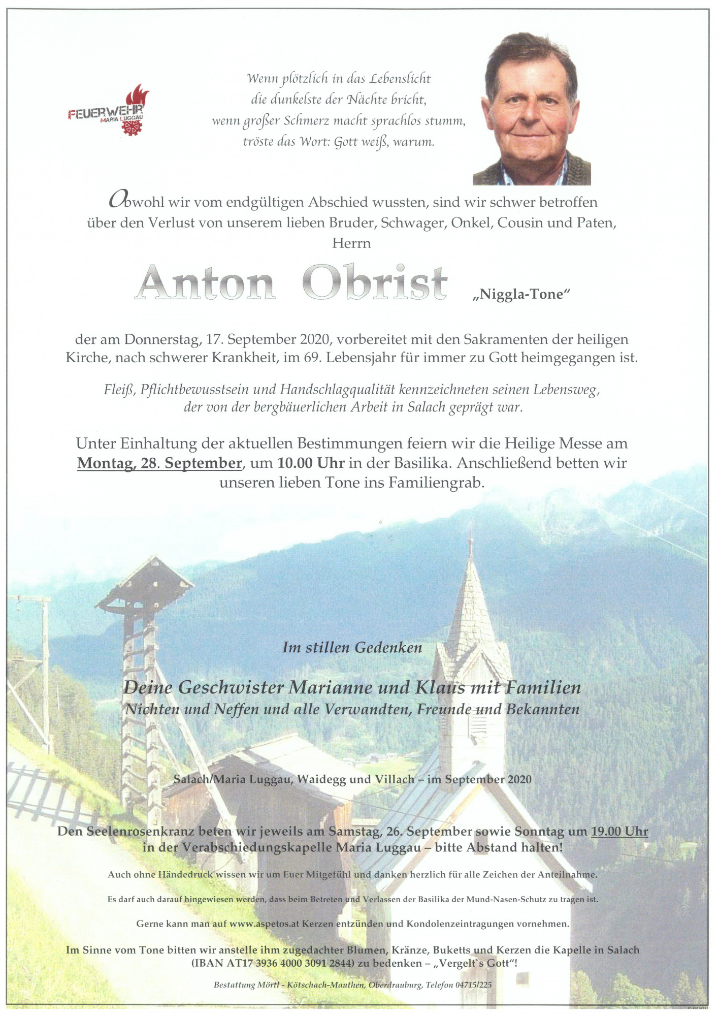 Traueranzeige von Anton Obrist