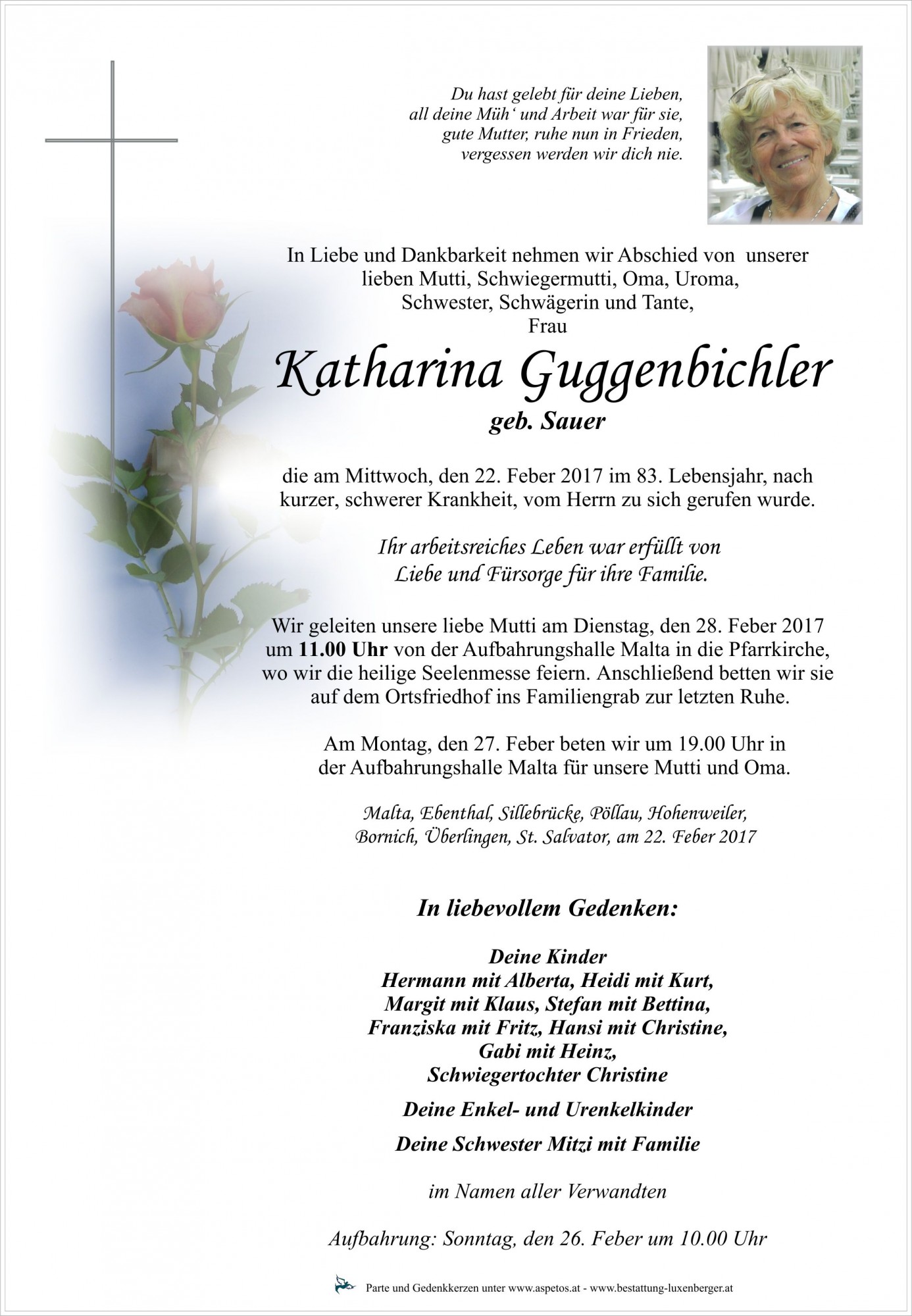 Traueranzeige von Katharina Guggenbichler