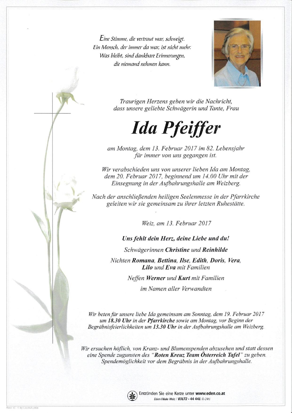 Traueranzeige von Ida Pfeiffer