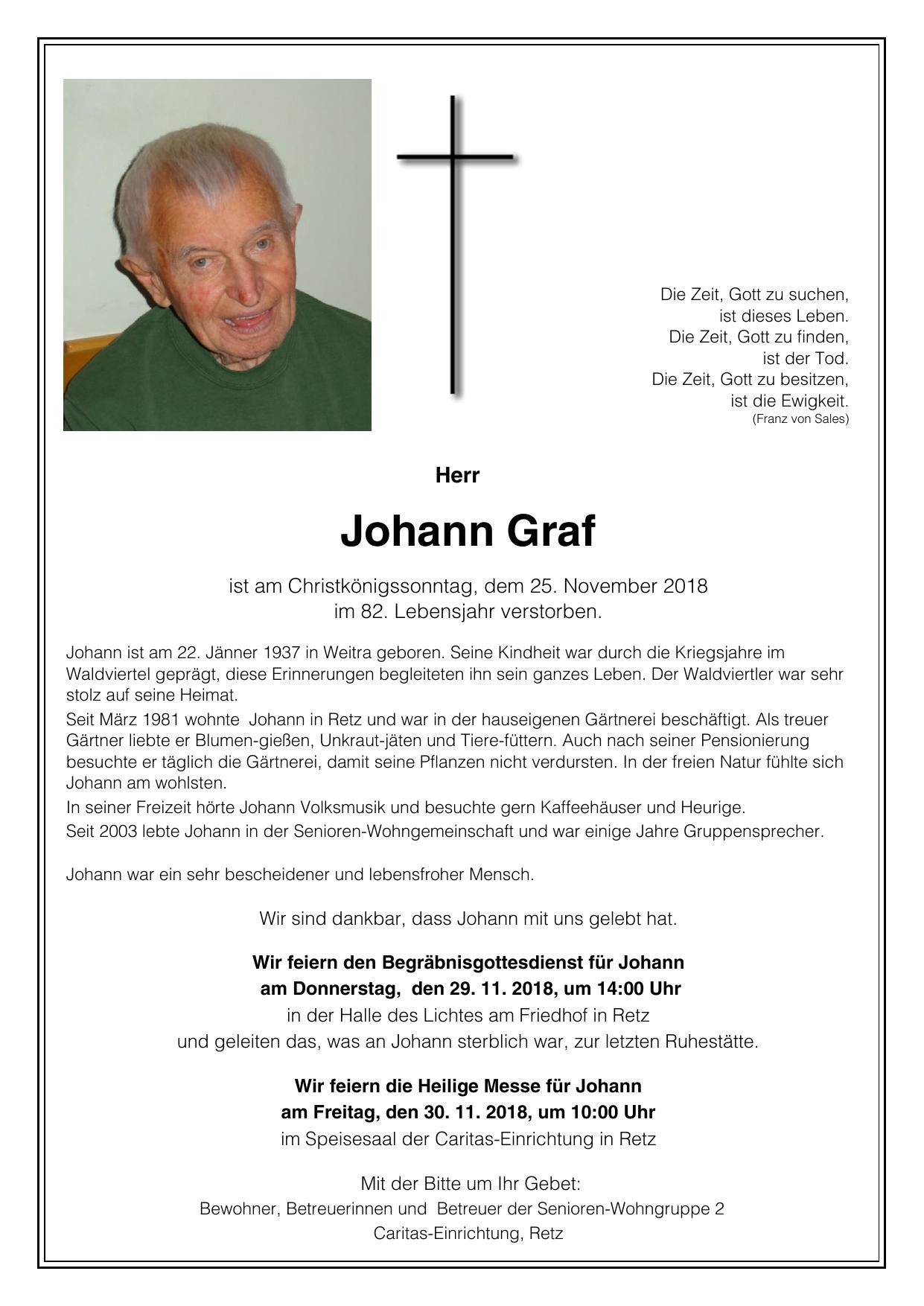 Traueranzeige von Johann Graf